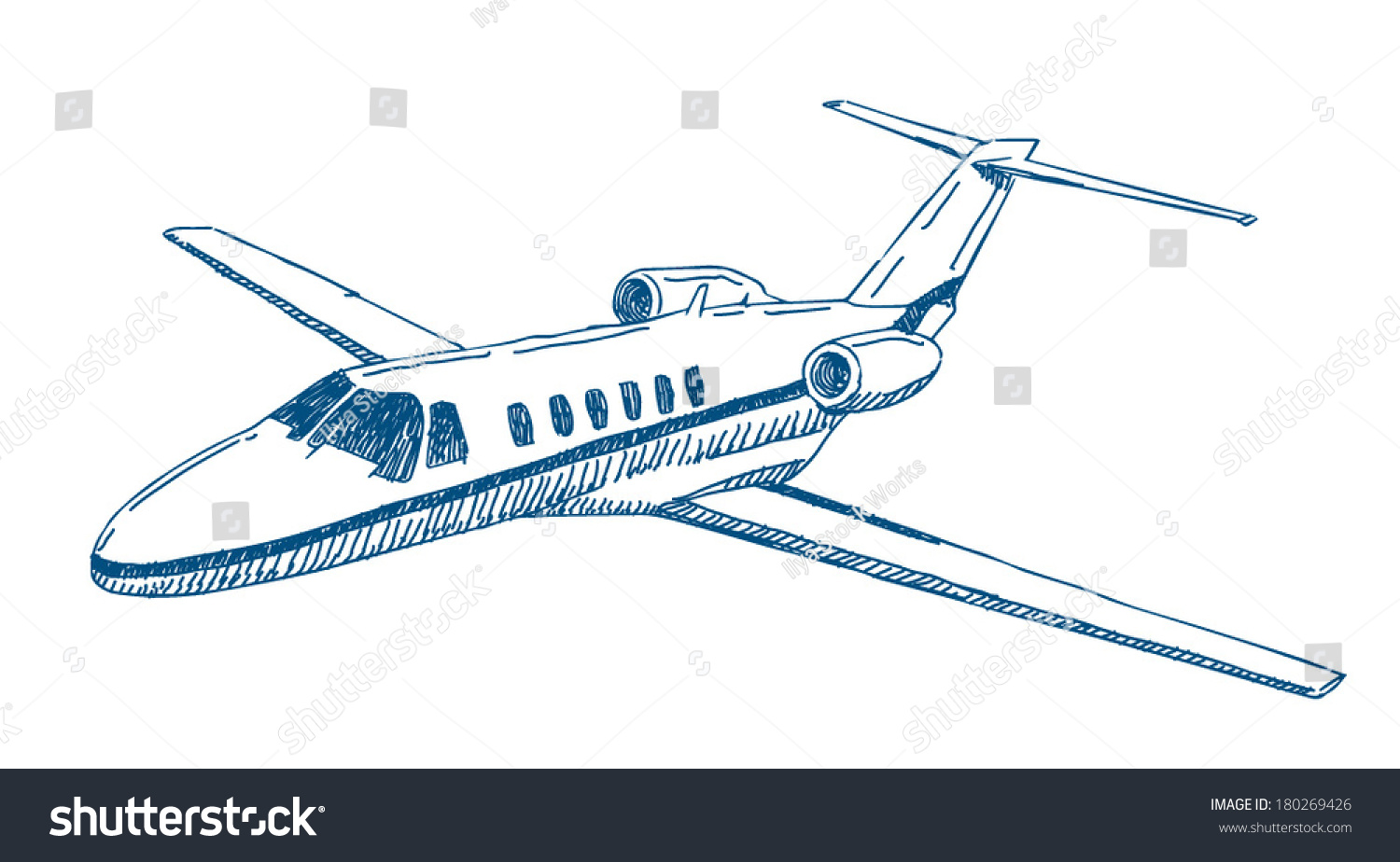 Private Jet Airplane Vector Drawing Isolated Stock Vector 180269426