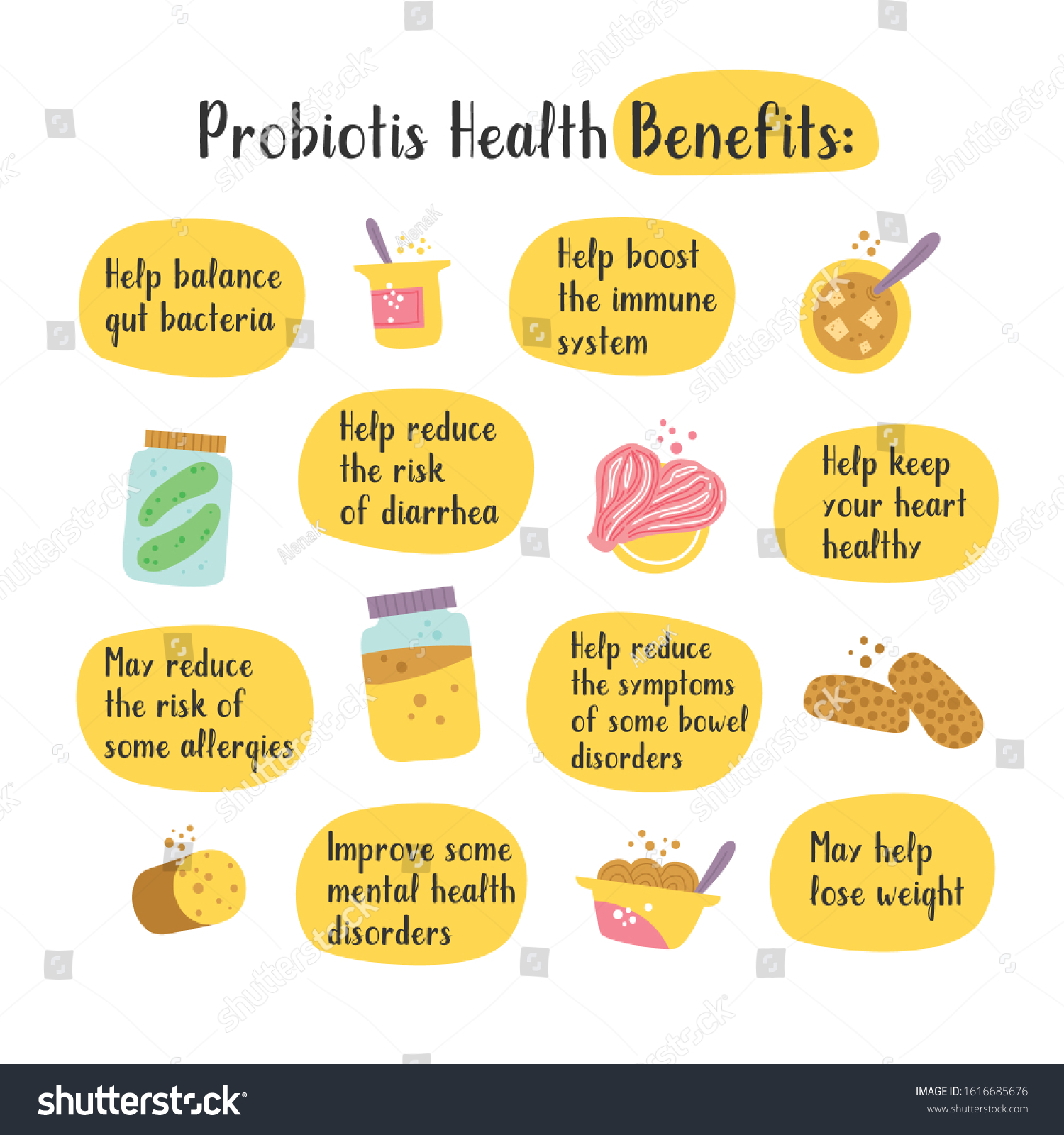 Probiotics Health Benefits Hand Drawn Infographic Stock Vector (Royalty ...