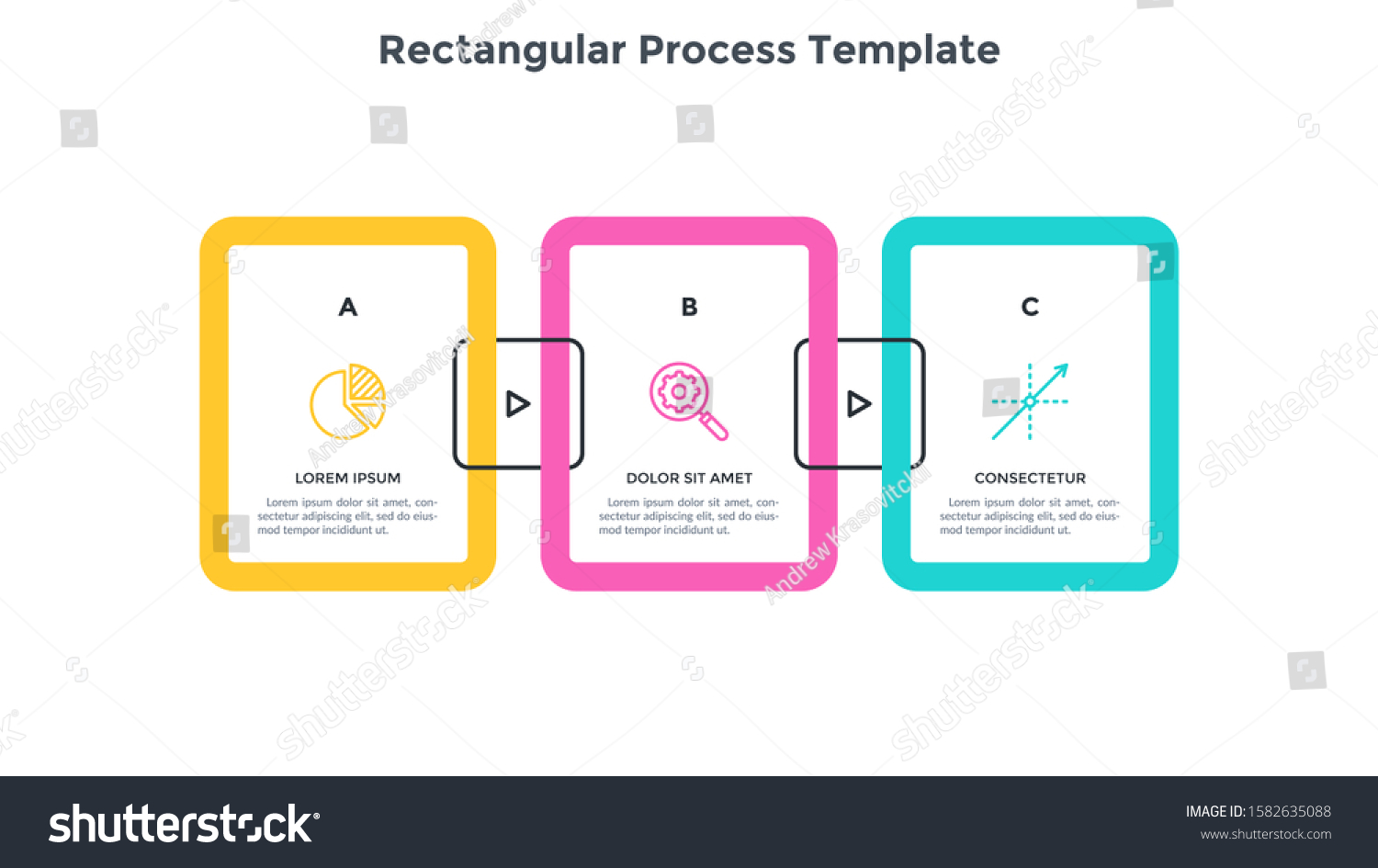 Process Chart 3 Colorful Rectangular Elements Stock Vector (Royalty ...