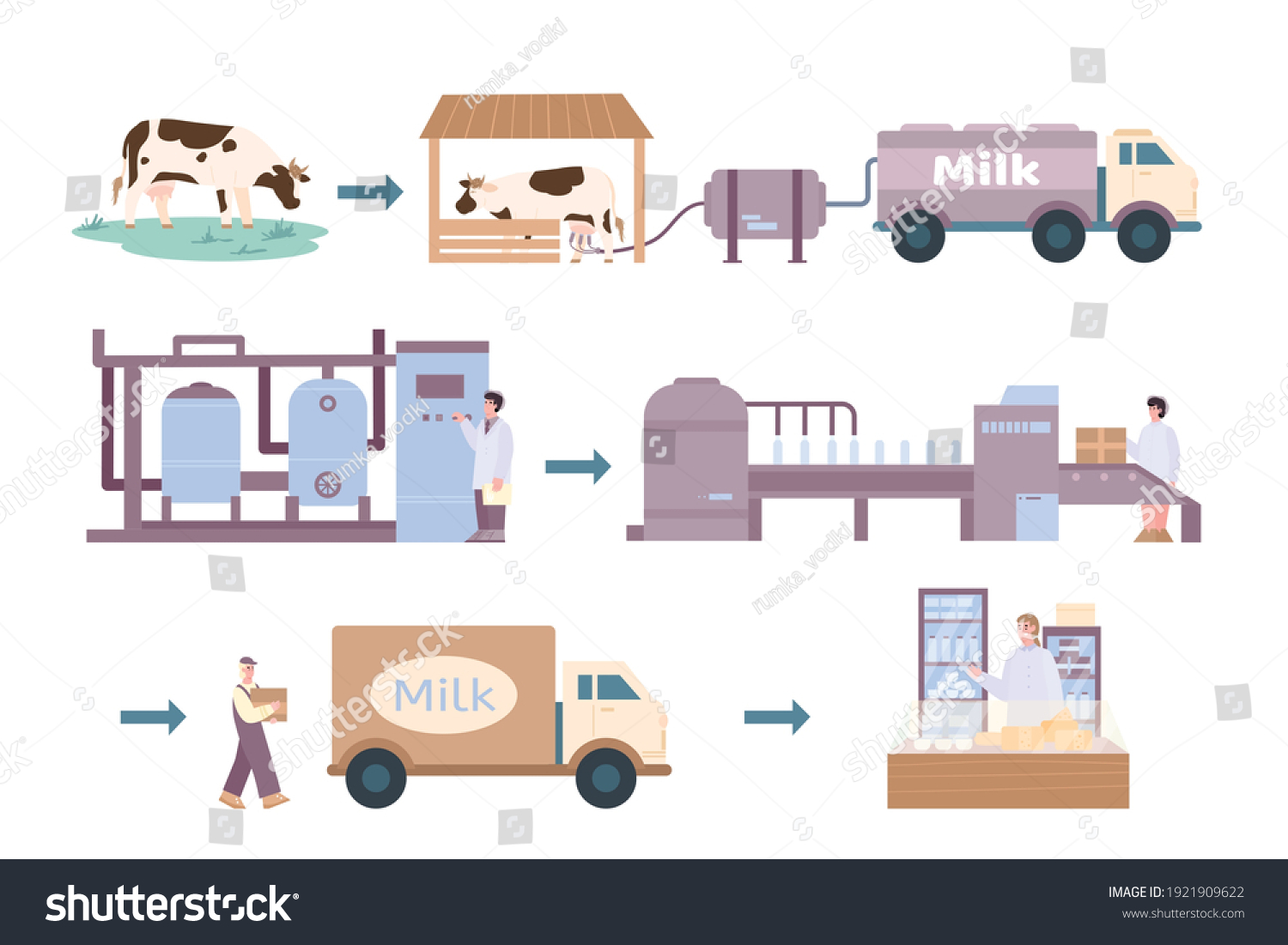 Process Milk Products Processing Set Cartoon Stock Vector (Royalty Free ...