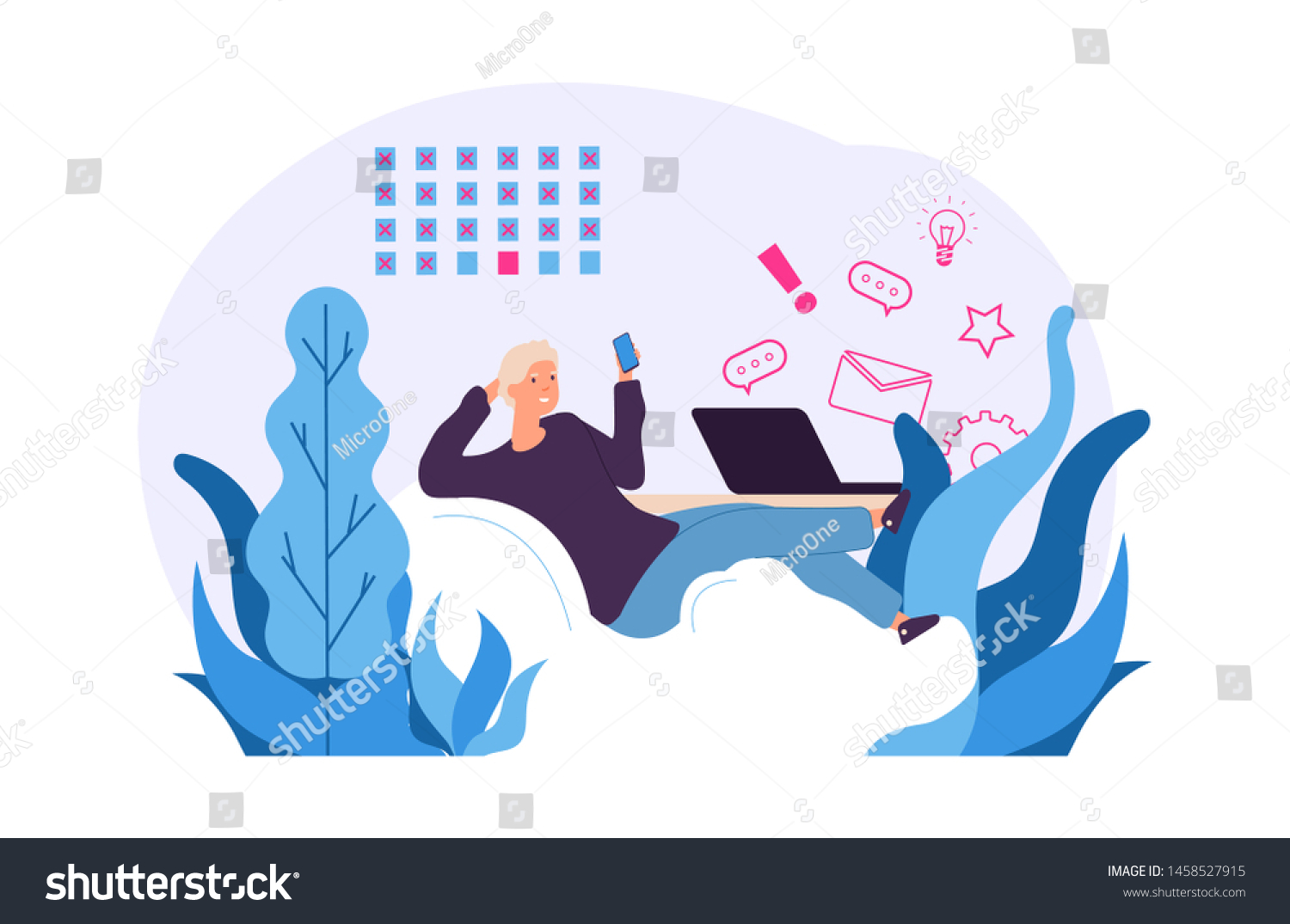 Procrastination Vector Concept Man Postpones Work Stock Vector (Royalty ...