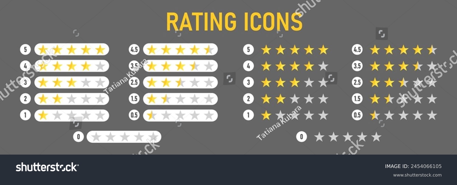 SVG of Product rating or customer review with gold stars and half star flat vector icons for apps and websites. Vector graphics svg