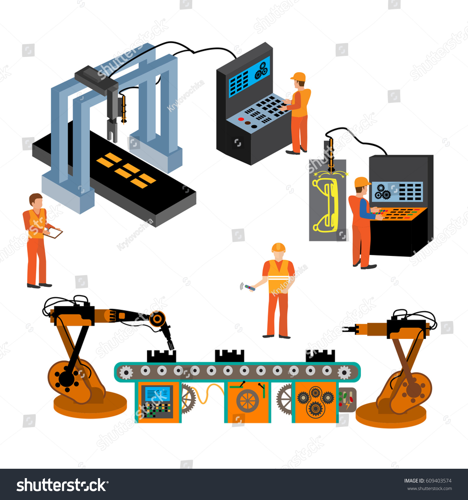 Production Process On Line Conveyorrobotic Assembly Stock Vector ...