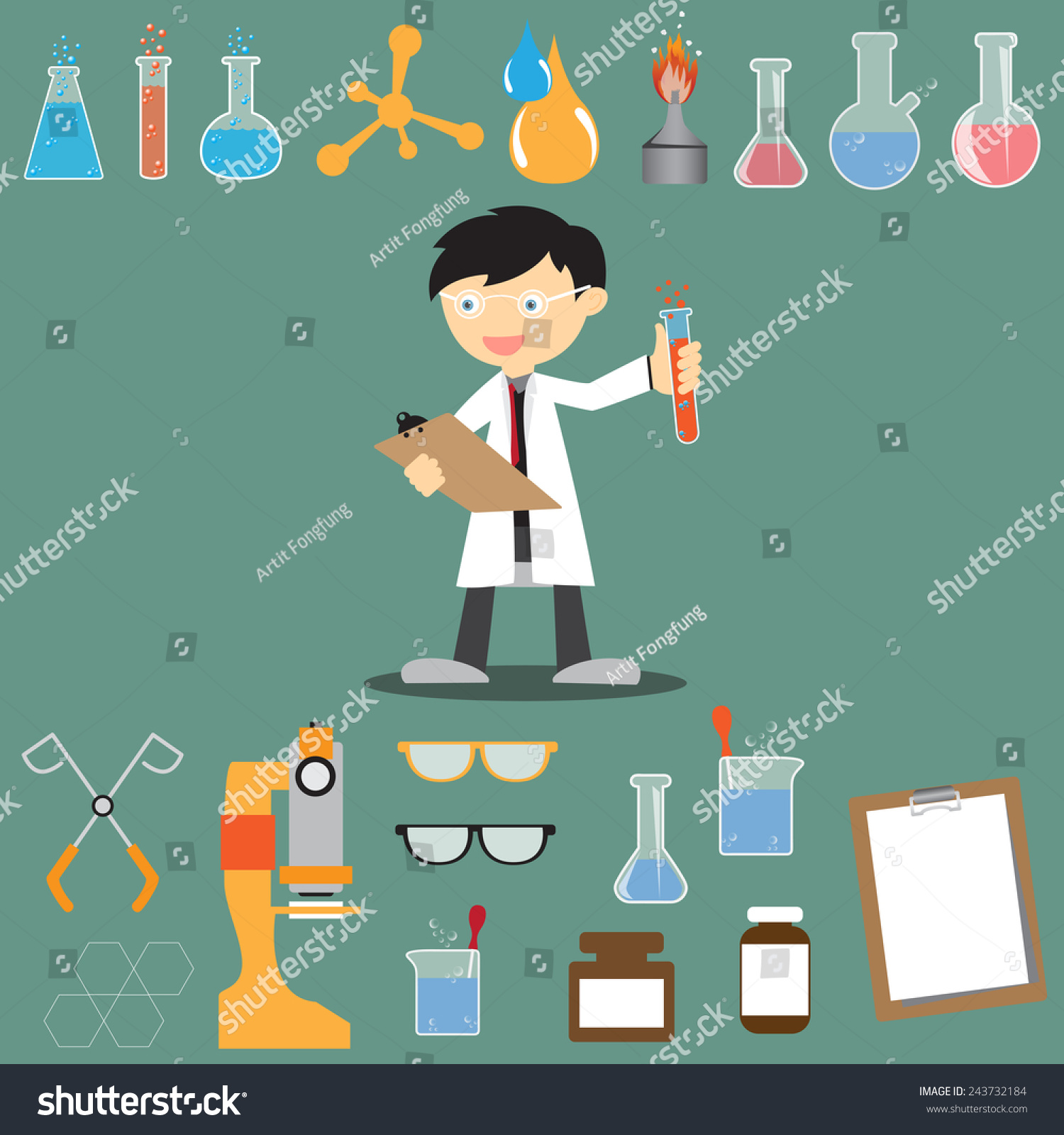 Profession Scientist Icon Elements Laboratory Equipment Stock Vector ...