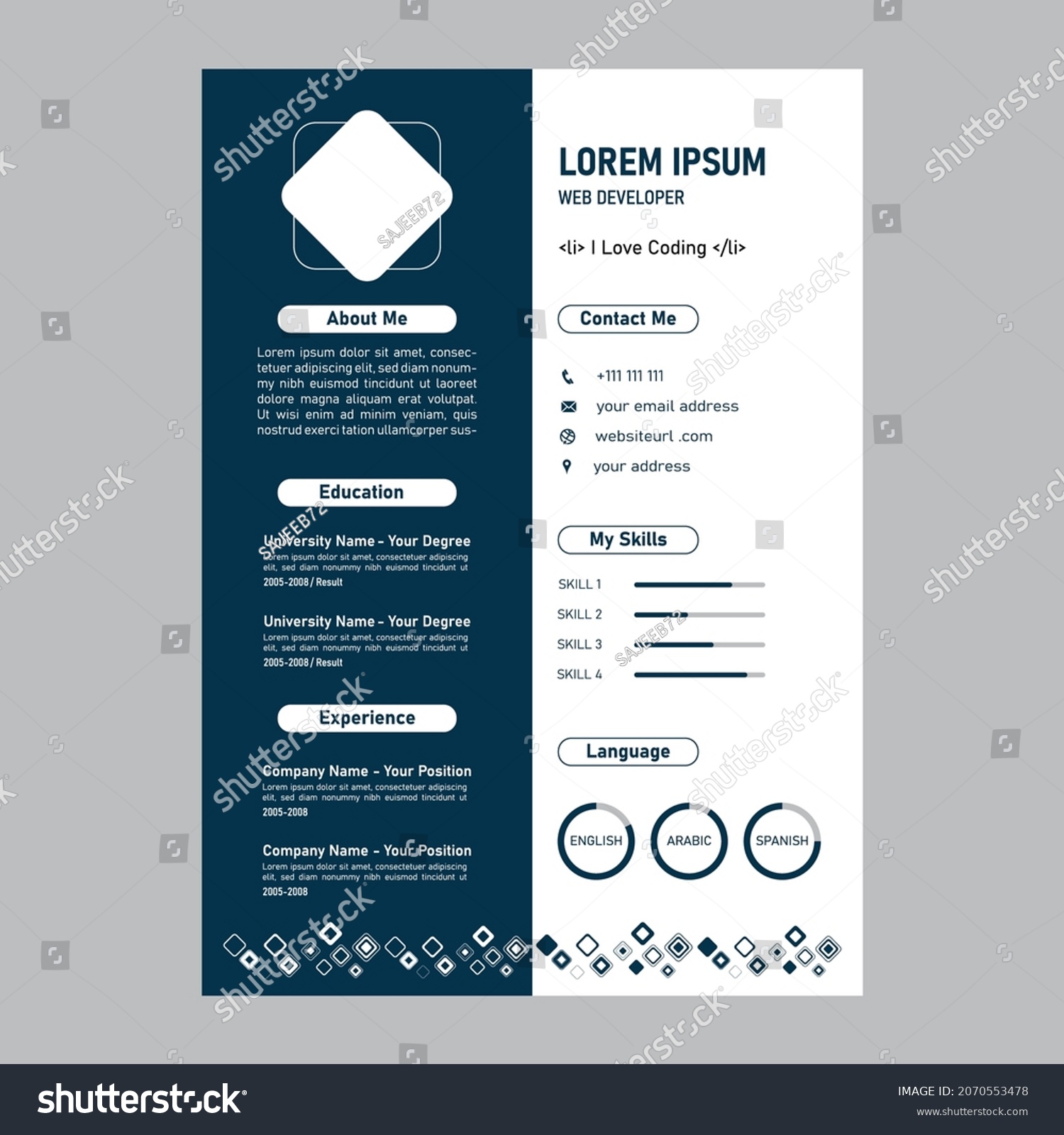 Professional Cv Design Template Blue White Stock Vector (Royalty Free ...