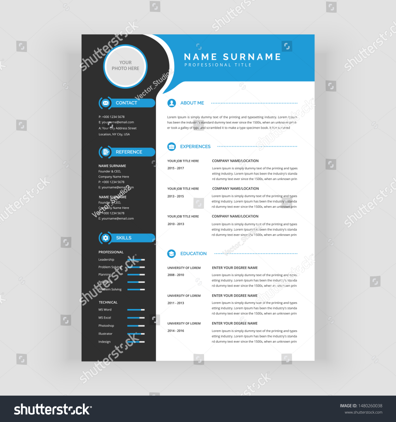 Professional Cv Resume Template Vector Original Stock Vector (royalty 