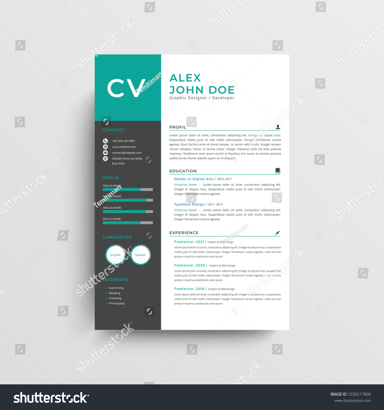 Professional Cv Resume Template Design Letterhead Stock Vector (Royalty ...