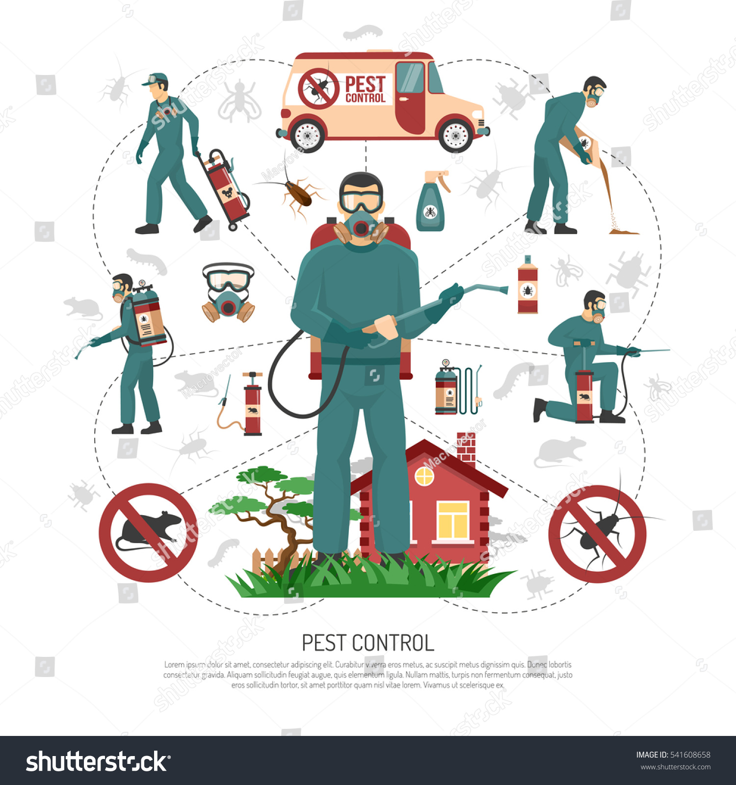 Professional pest control services experts handling all aspects of pest removal flat infographic advertisement poster vector illustration 