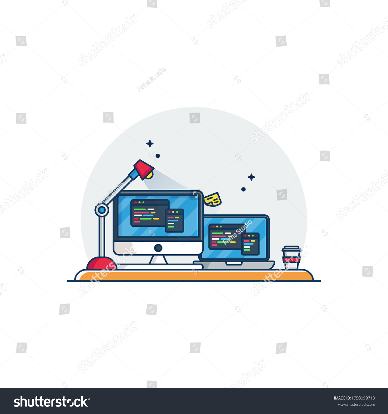 Professional Programmer Working Desk Setup Vector Stock Vector (Royalty ...