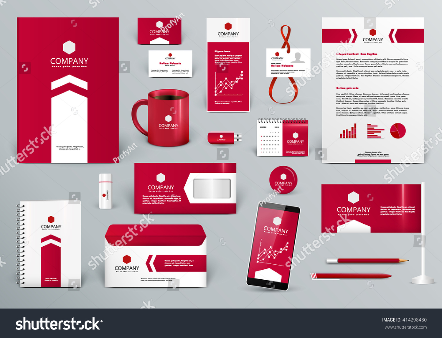 Professional Red Luxury Branding Design Kit Stock Vector Royalty Free