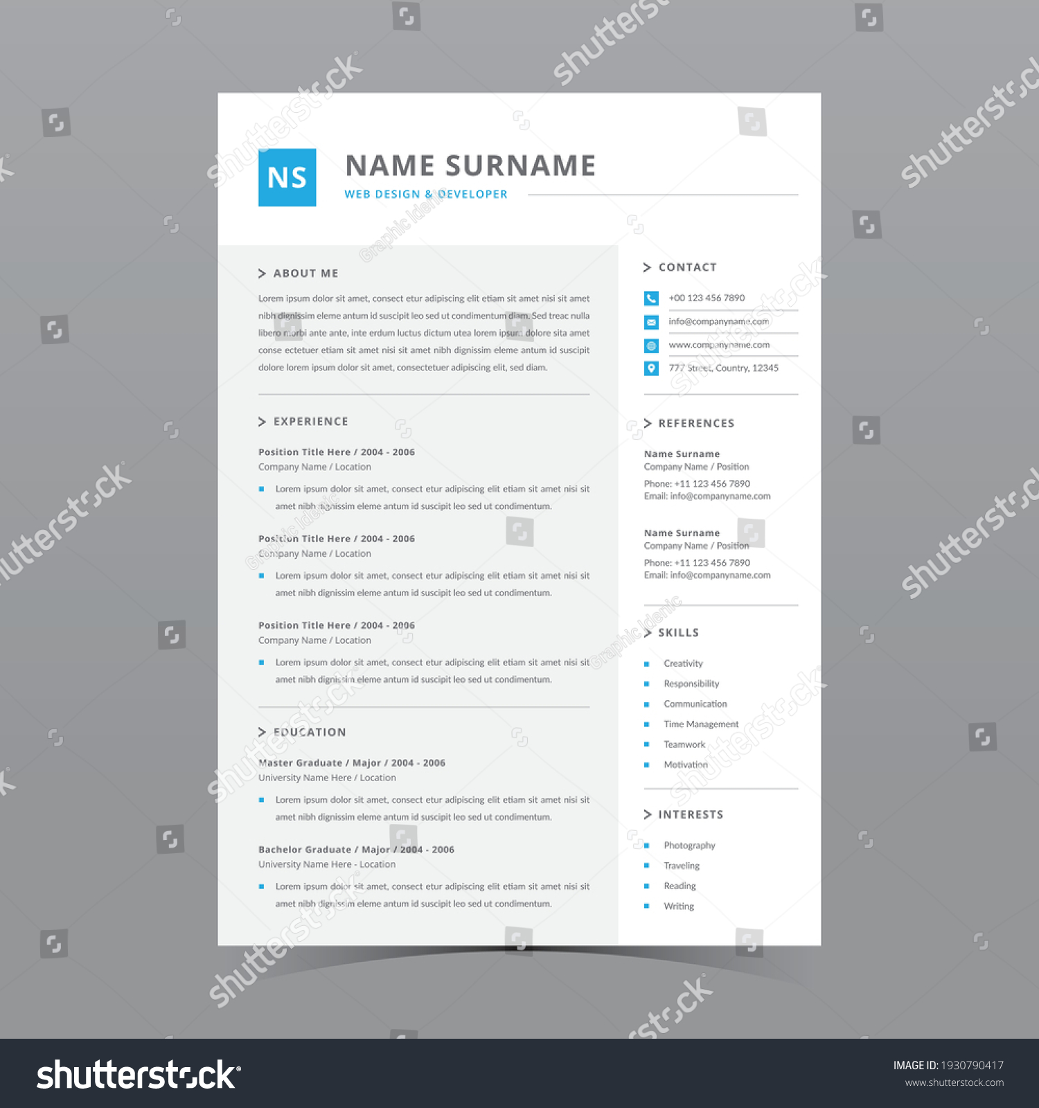 Professional Resume Template Vector Design Stock Vector (Royalty Free ...