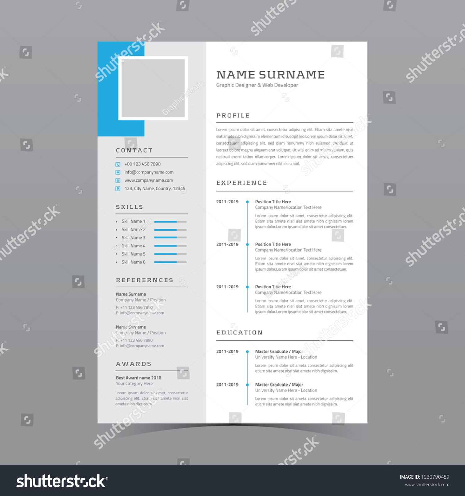 Professional Resume Template Vector Design Stock Vector (Royalty Free ...