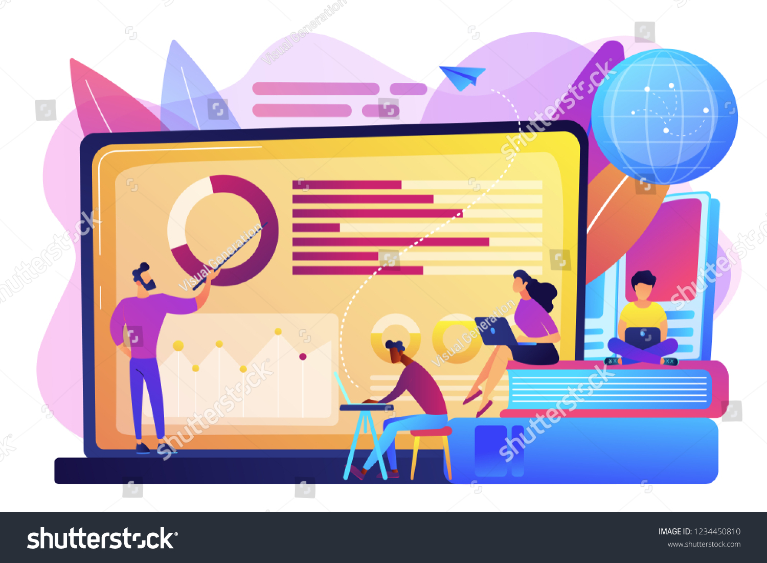 Professor Charts Teaching Students Laptop Screen Stock Vector (Royalty ...