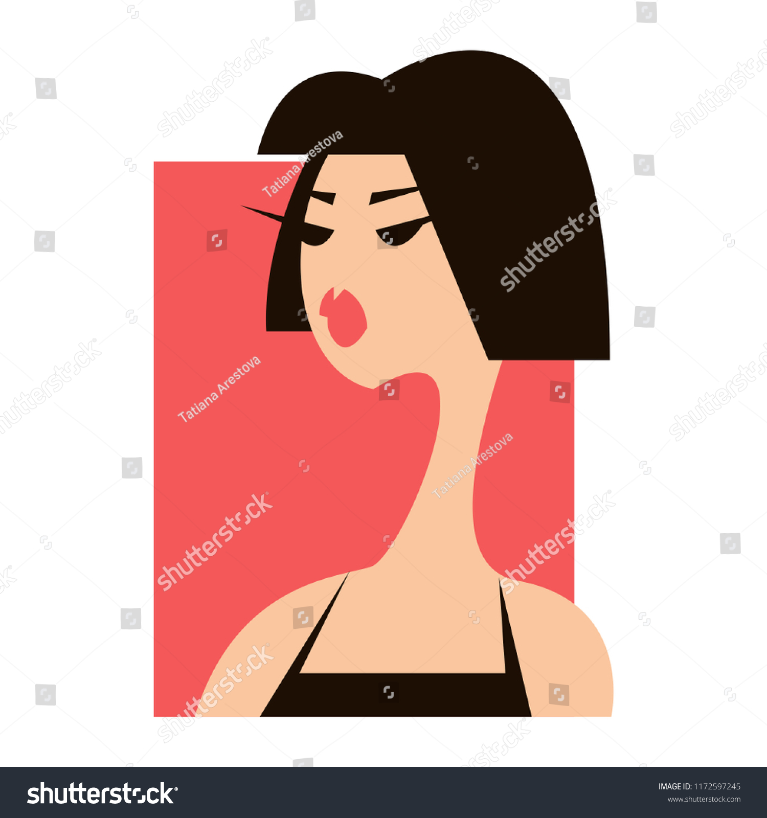 Profile Girl Short Black Hair Fashion Stock Image Download Now