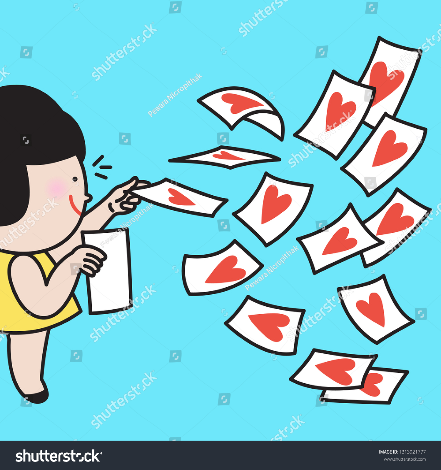 Profile Smiling Girl Throwing Paper Sheets Stock Vector (Royalty Free ...