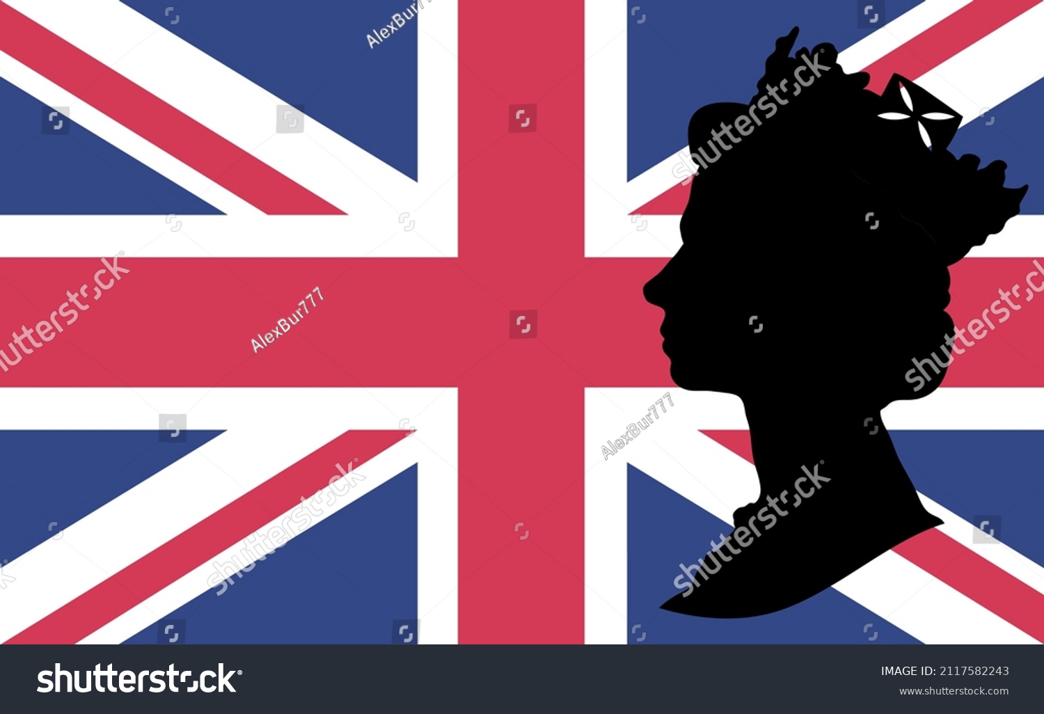 SVG of profile of Queen with the Union Jack on background svg