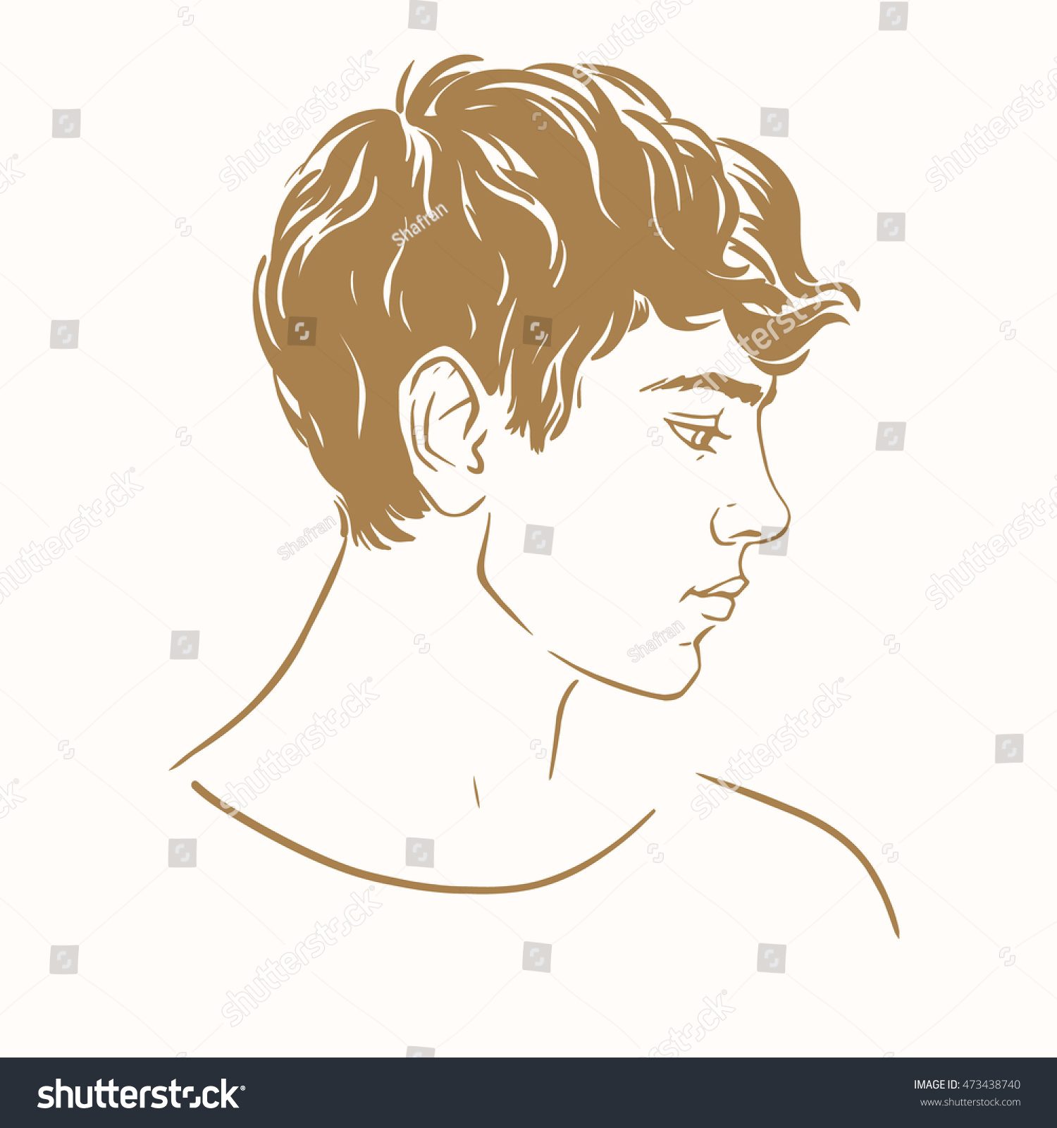 Profile Young Man Short Curly Hair Stock Vektorgrafik