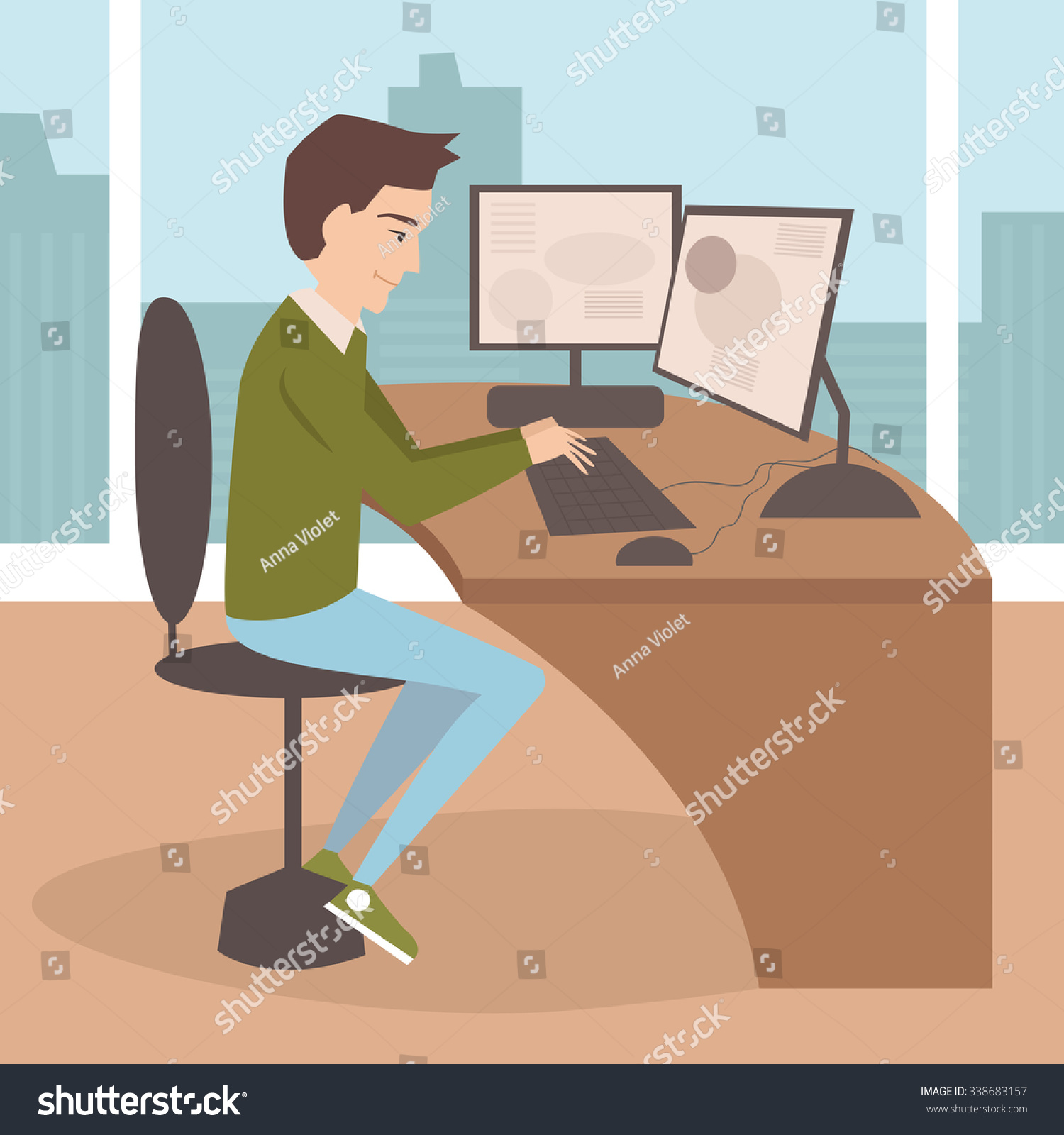 stock vector programmer games developer the man behind the computer vector isolated illustration cartoon 338683157