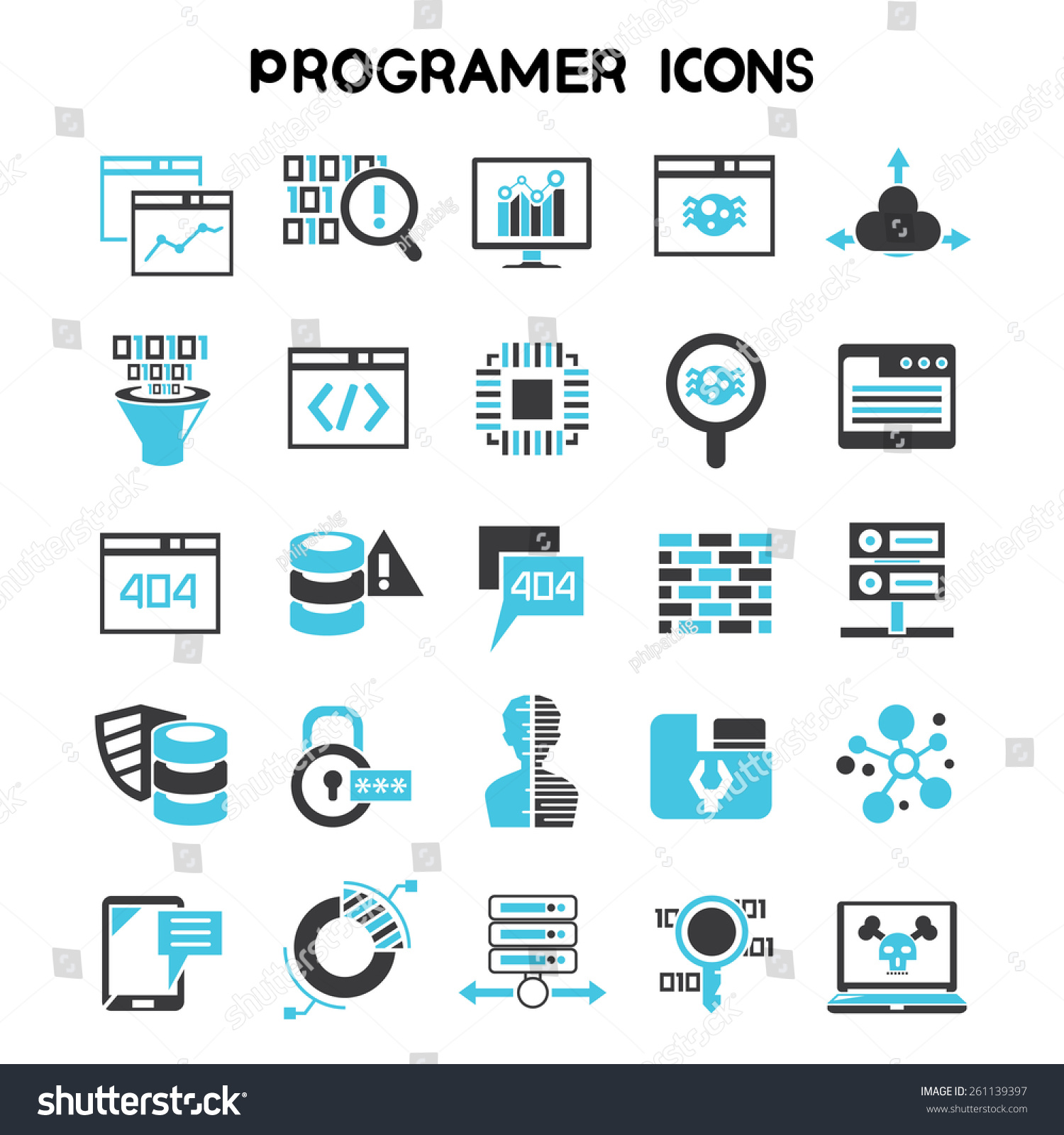 Programmer Icons  Set  Software  Development Coding Stock 