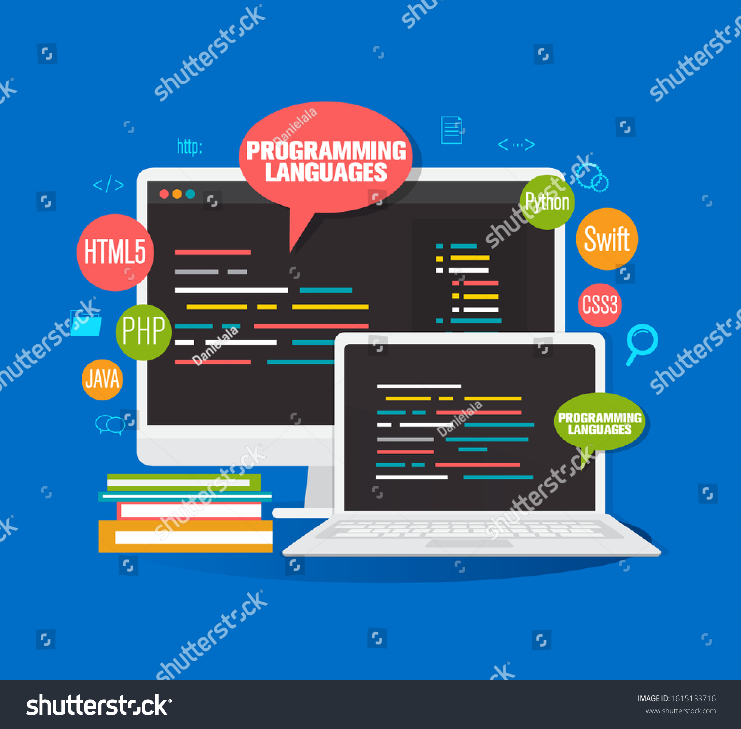 Programming Languages Banner Coding Flat Illustration Stock Vector