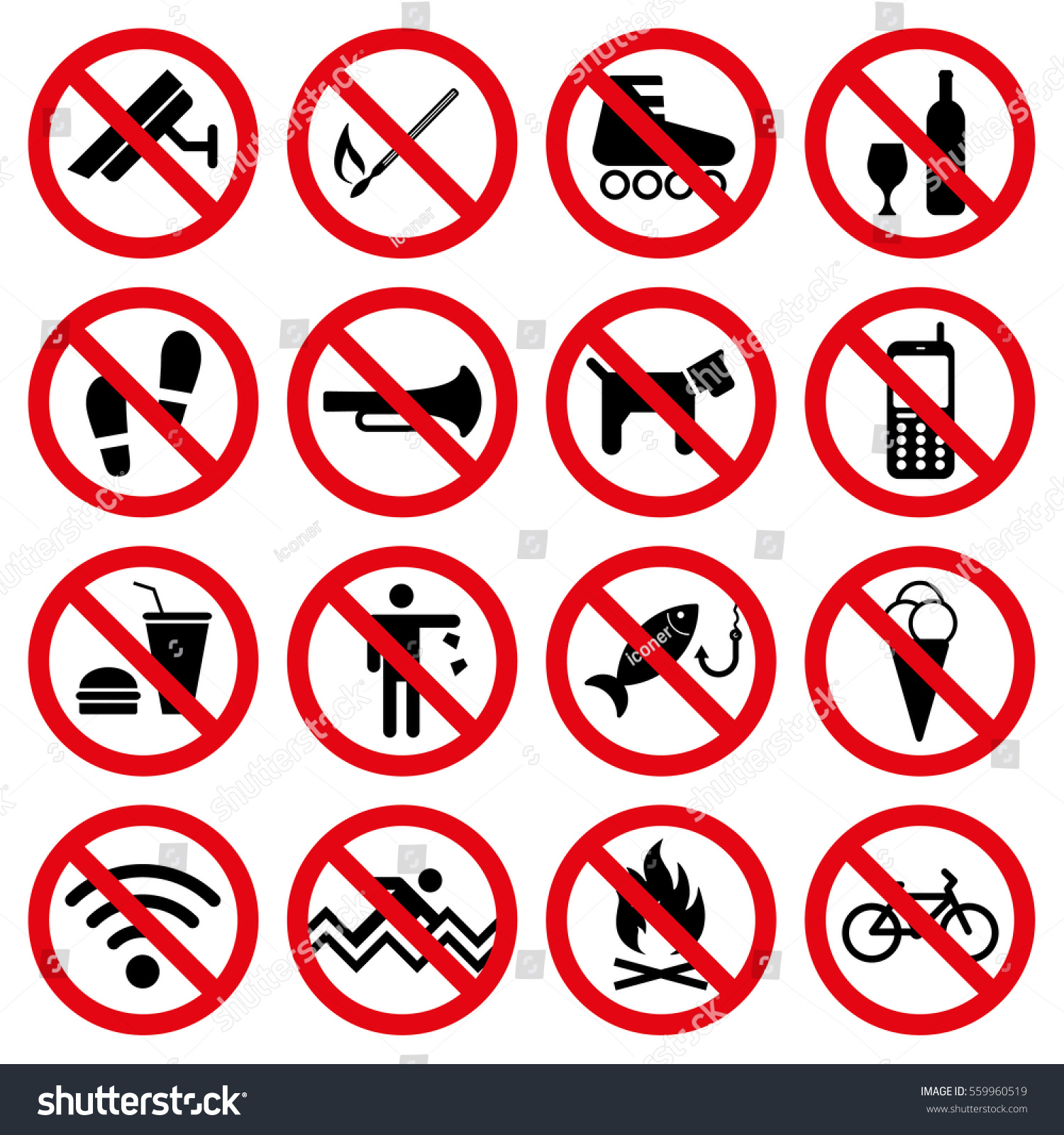 Prohibit Signs Symbols Set Stock Vector 559960519 - Shutterstock