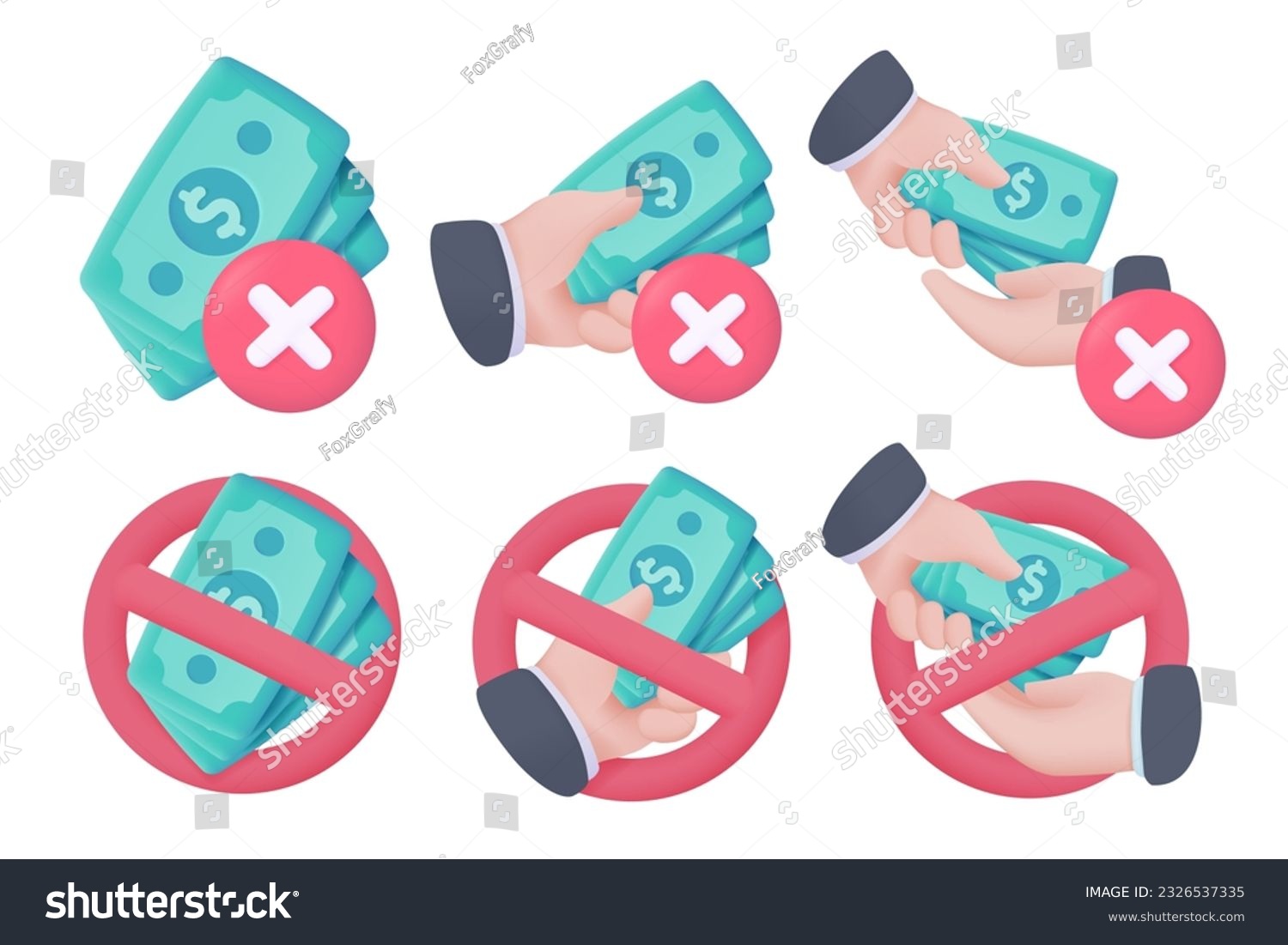 SVG of prohibited businessman hand holding cash concept of stopping corruption 3d vector illustration svg