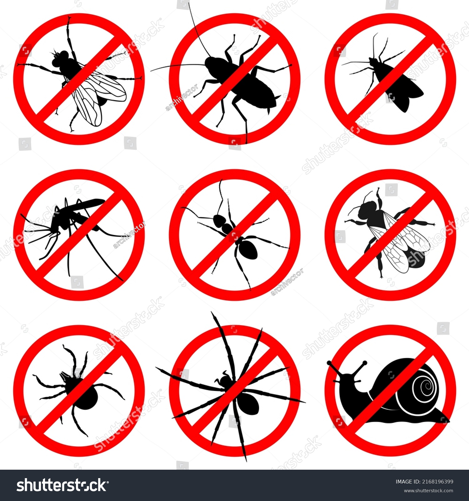 Prohibition Insects Signs No Flies Cockroaches Stock Vector (Royalty ...