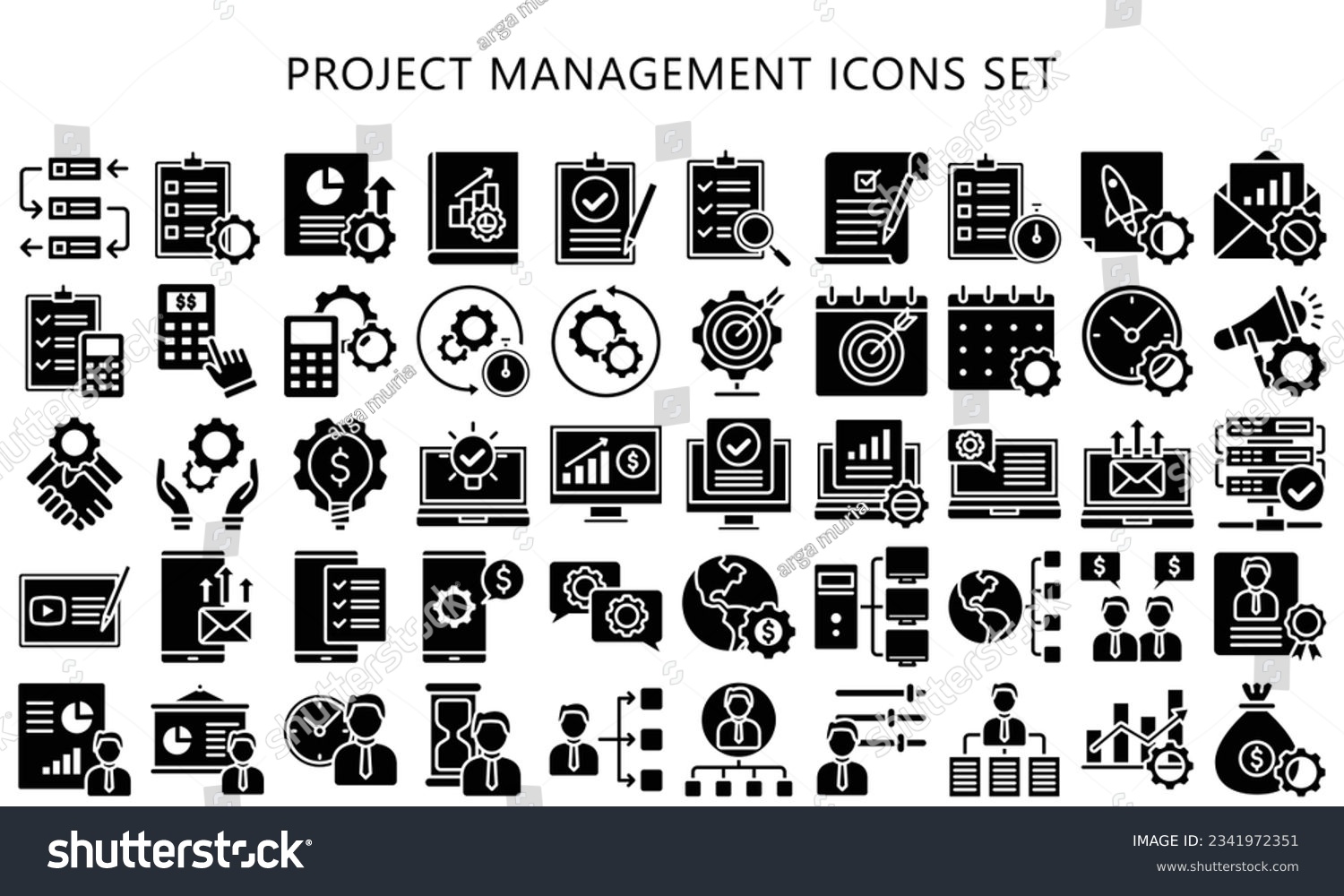 SVG of Project Management glyph icons set, contain data analysis, graph, finance, network, idea and more. use for modern concept, UI or UX kit, web and app. vector EPS 10 ready convert to SVG. svg