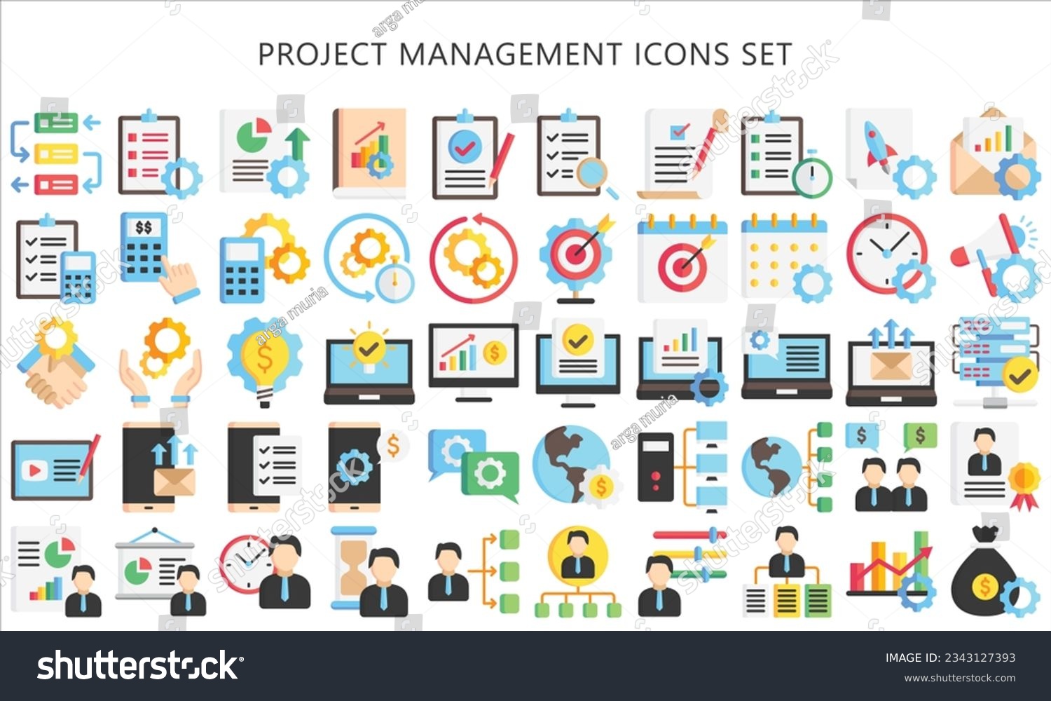 SVG of Project Management multi color icons set, contain data analysis, graph, finance, network, idea and more. use for modern concept, UI or UX kit, web and app. vector EPS 10 ready convert to SVG. svg