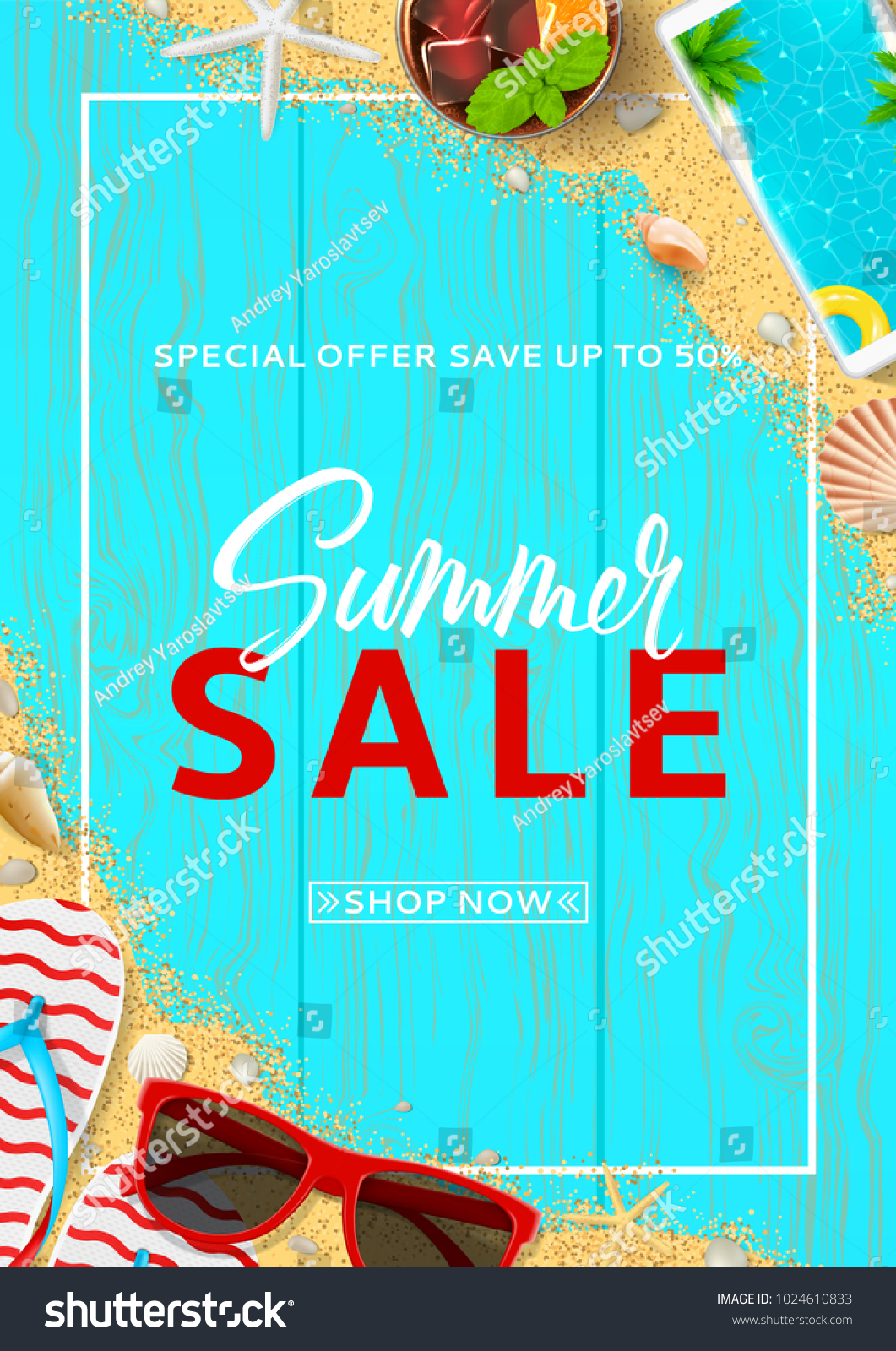 promo flyer summer sale top view のベクター画像素材 ロイヤリティ