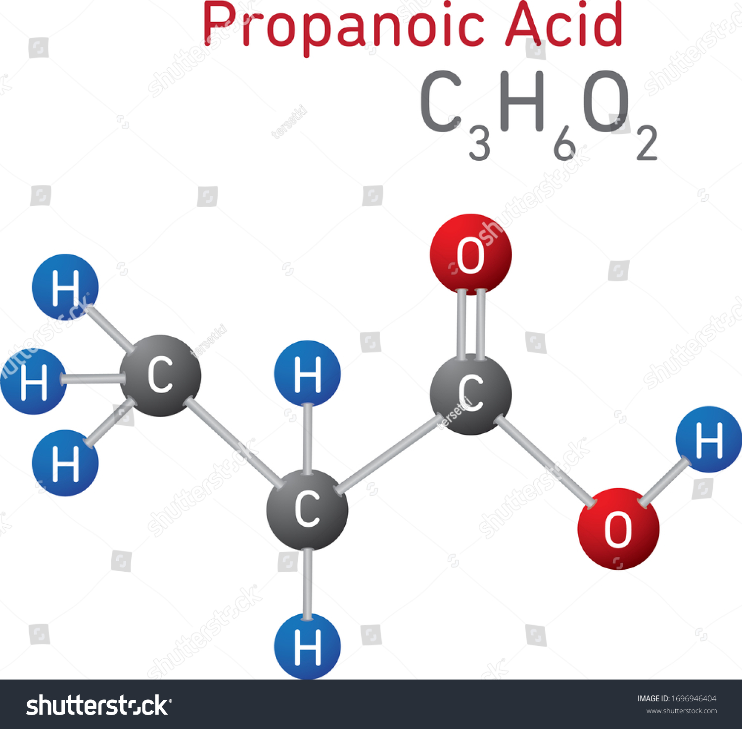 Propanoic Acid C3h6o2 Structural Chemical Formula Stock Vector Royalty Free 1696946404