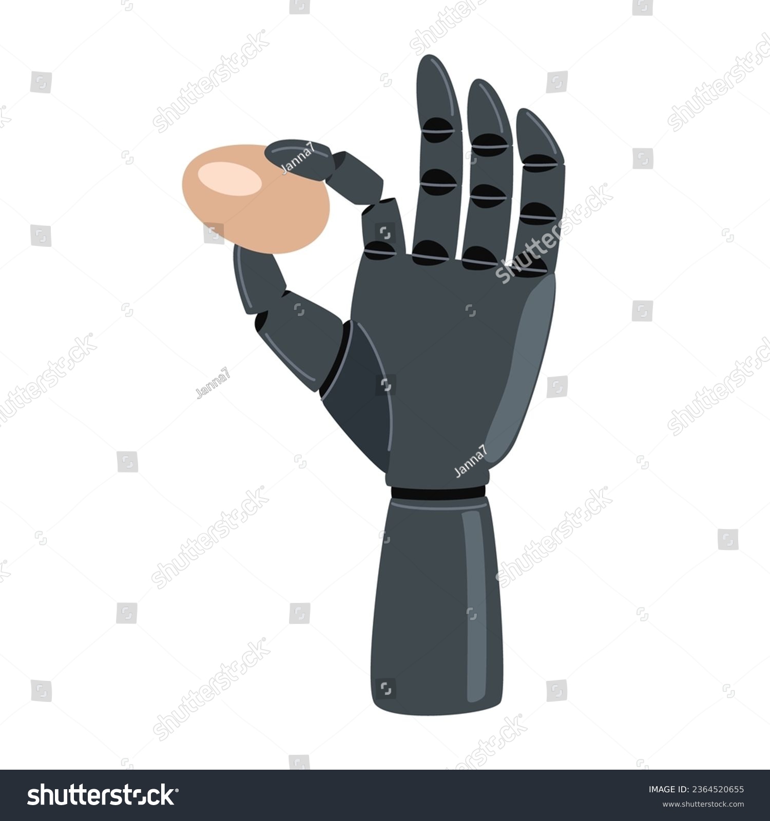 SVG of Prosthetic hand holding an egg. Concept mechanism, medicine, disability, equipment. Vector Illustration on white background. svg