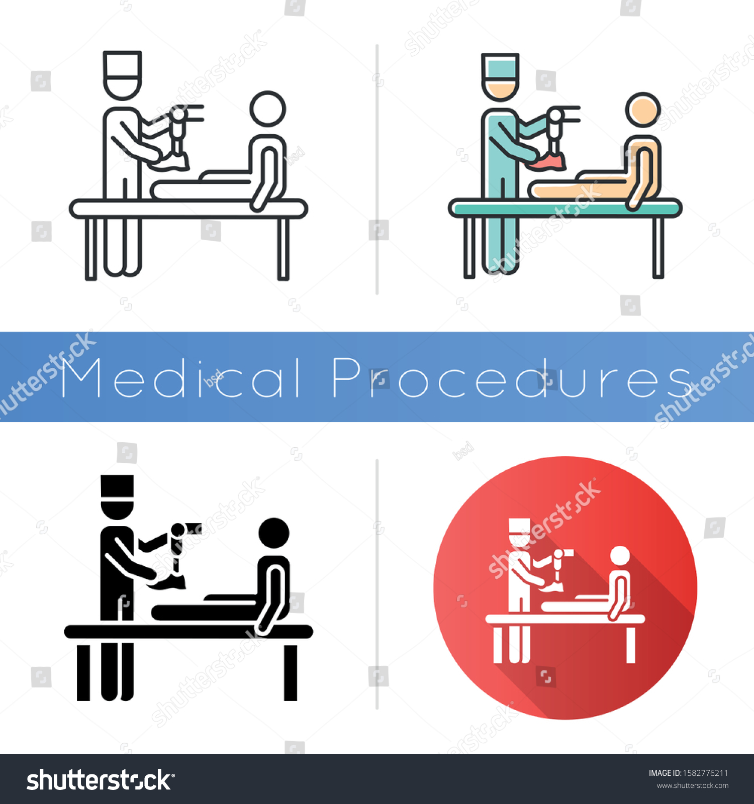 SVG of Prosthetics icon. Medical procedure. Doctor, patient. Amputee with no limb. Leg prosthesis. Injury treatment. Help for veterans. Flat design, linear and color styles. Isolated vector illustrations svg