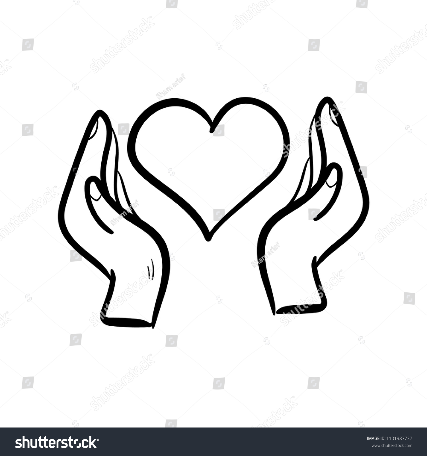 Protect Heart Doodle Icon Outline Stock Vector (Royalty Free) 1101987737