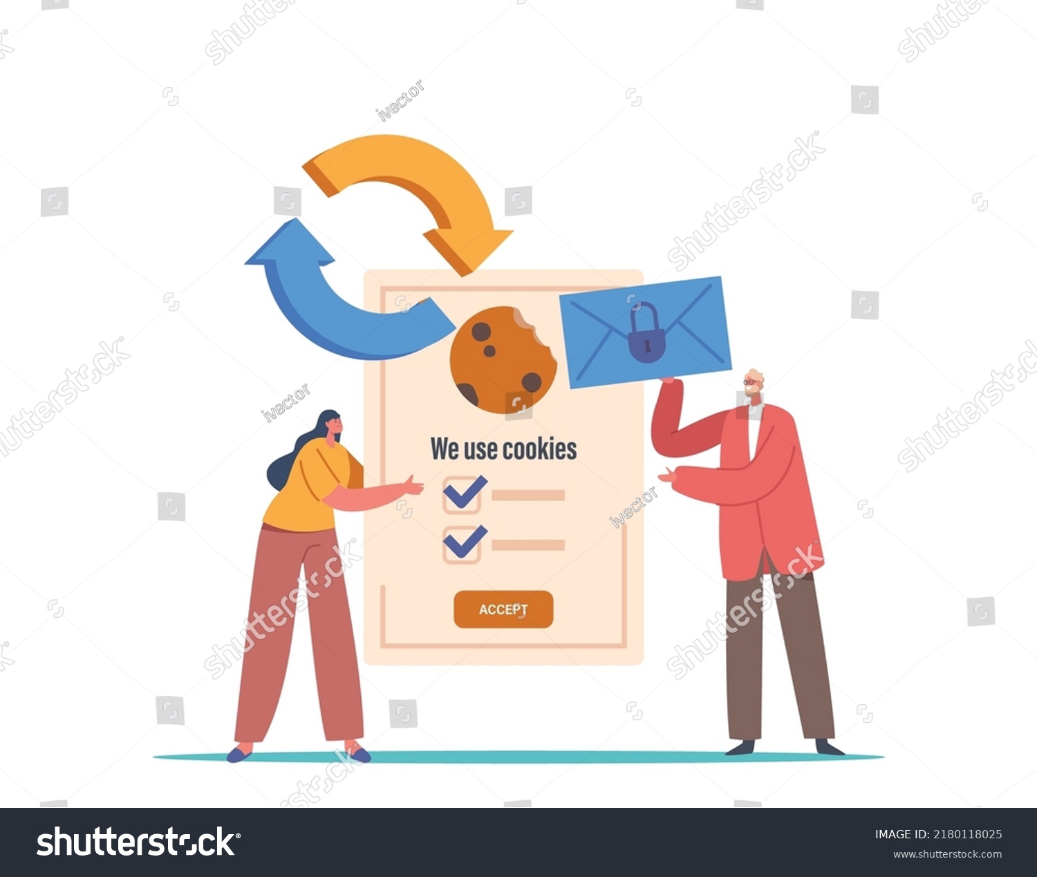 SVG of Protection Of Personal Information Cookie, GDPR Concept. Tiny Characters With Huge Internet Web Pop Up We Use Cookies Policy Notification, Confidential Information. Cartoon People Vector Illustration svg