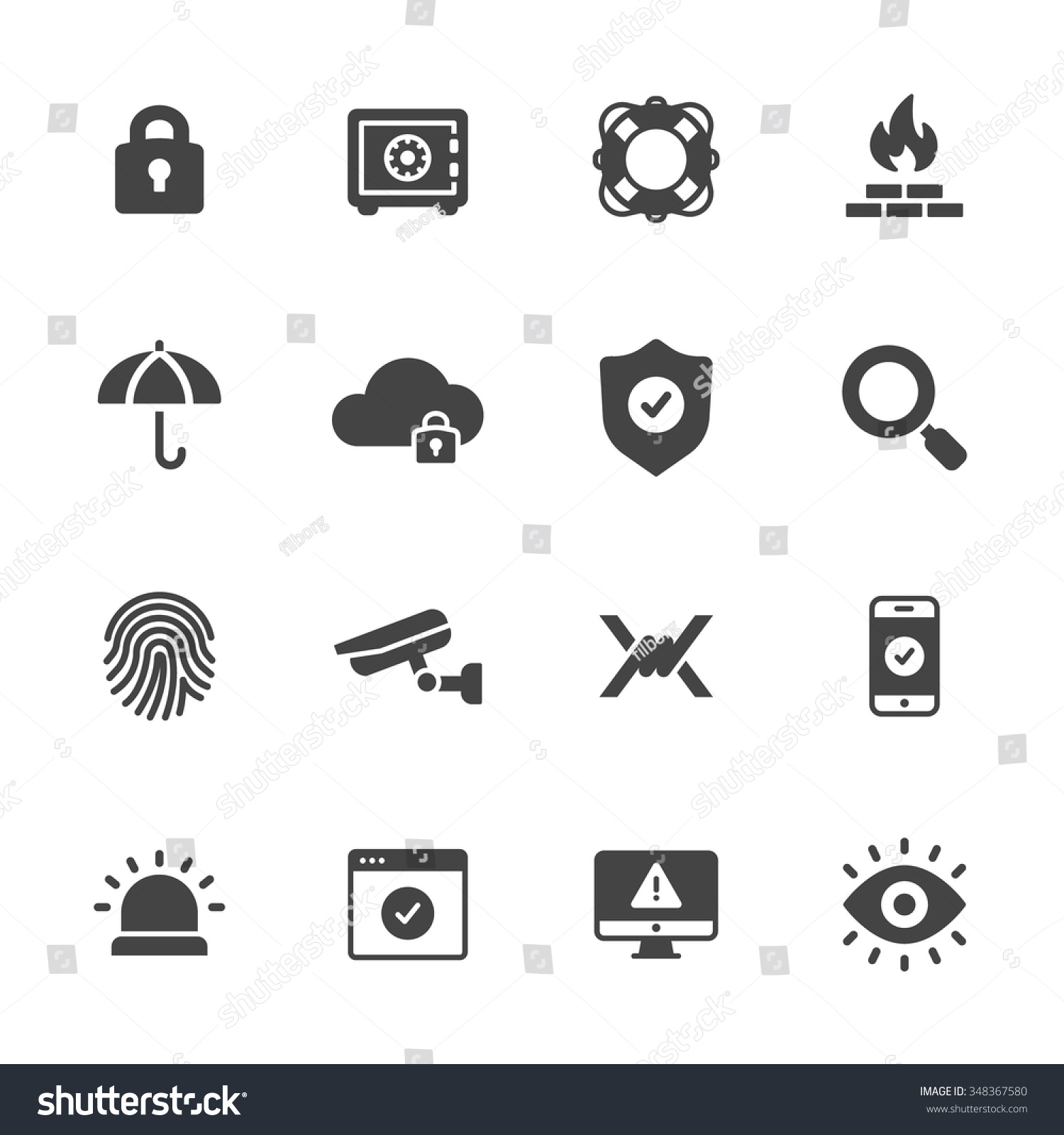 Protection Safety Security Icons Stock Vector 348367580 - Shutterstock