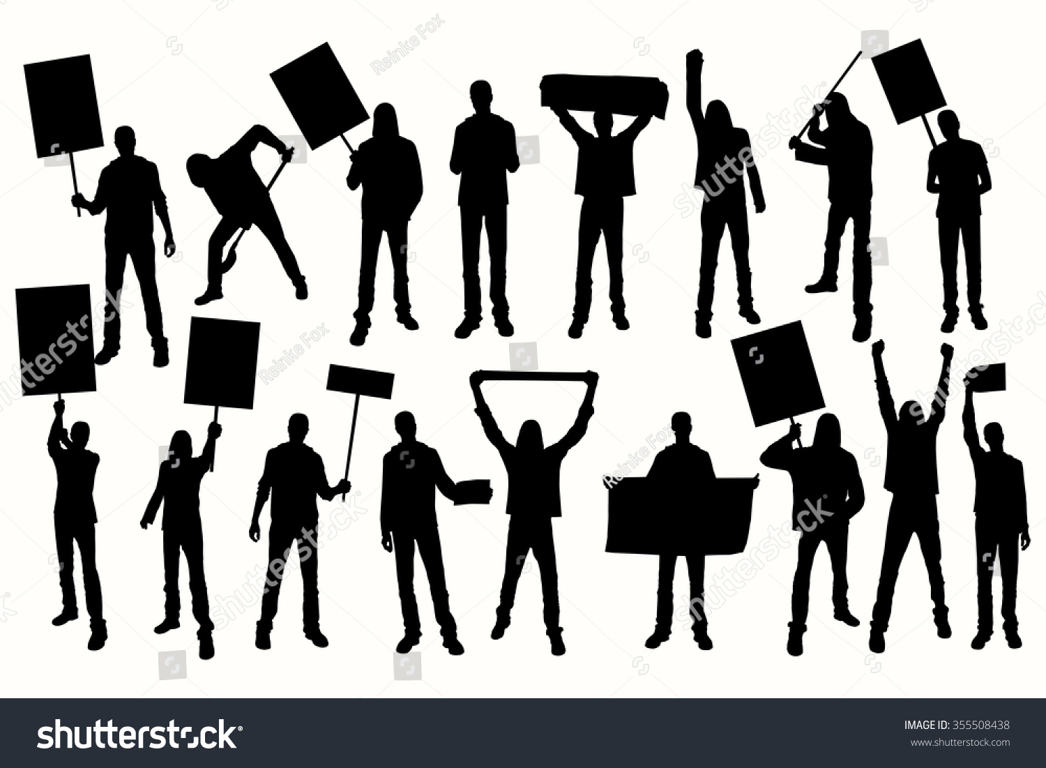 Protest Men Silhouette. Men Holding Banner. Angry Protesters. Stock ...