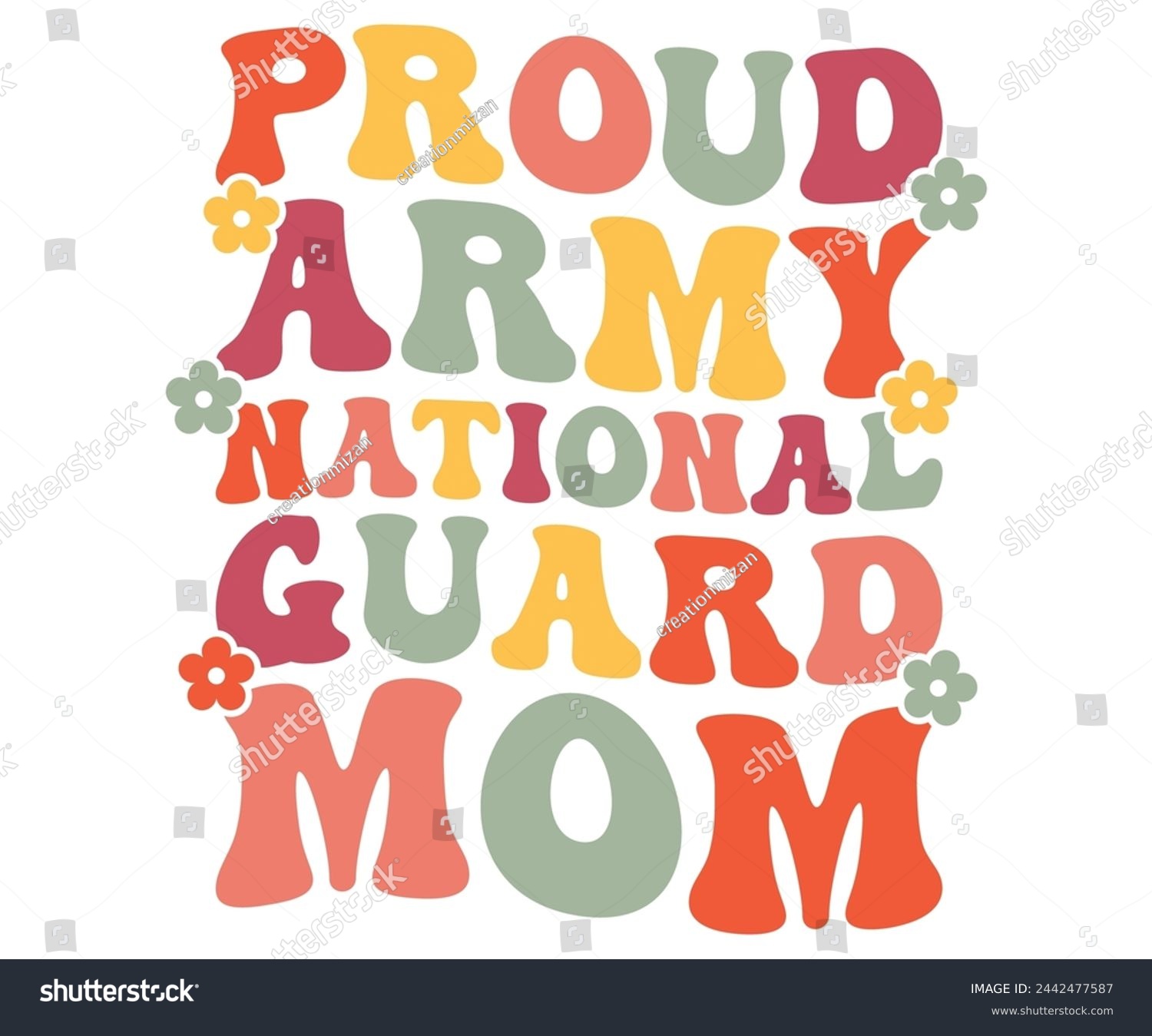 SVG of Proud Army National Guard Mom Retro,Mom Life,Mother's Day,Stacked Mama,Boho Mama,Mom Era,wavy stacked letters,Retro, Groovy,Girl Mom,Cool Mom,Cat Mom svg