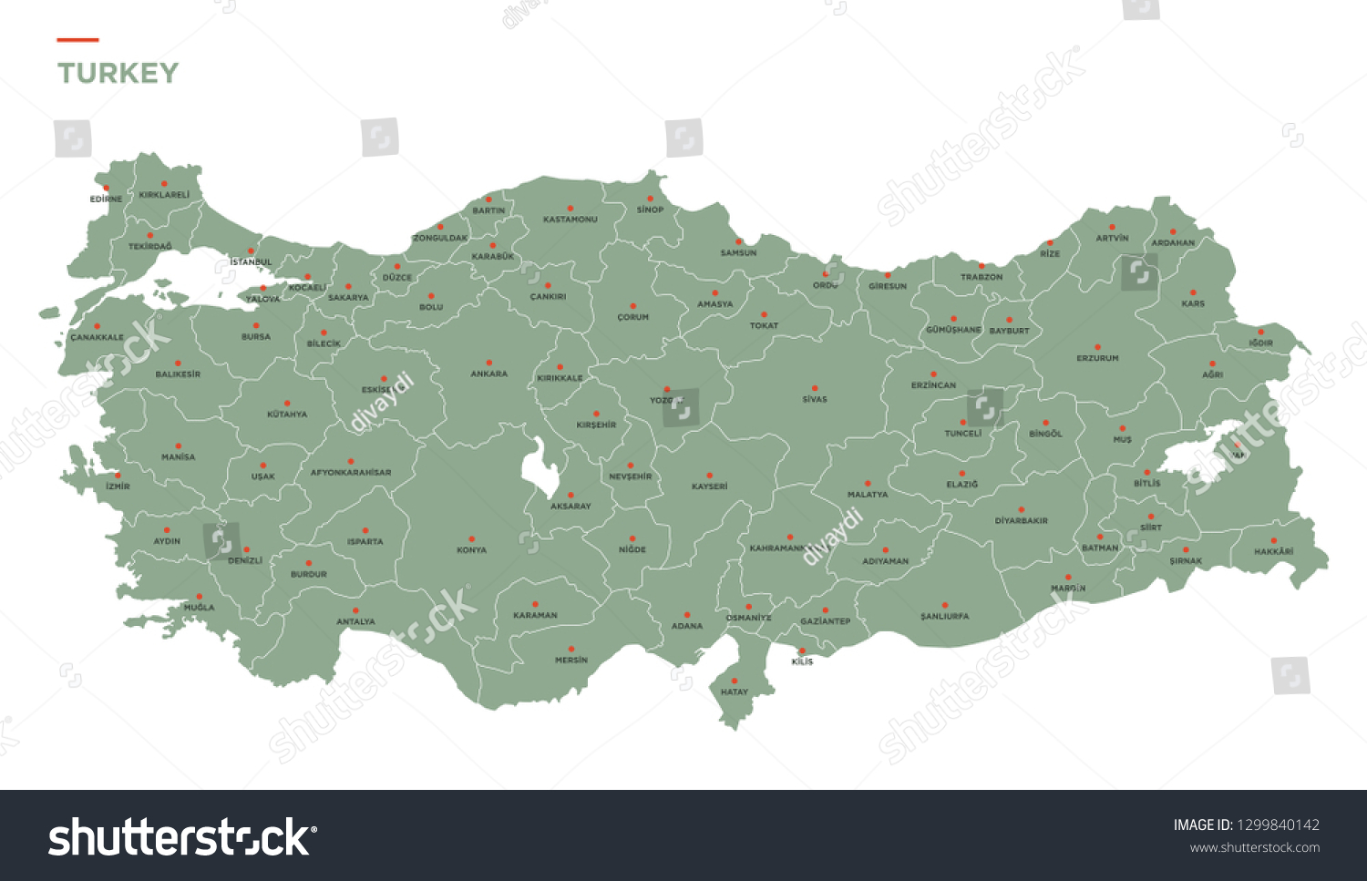 Provinces Administrative Map Turkey Stock Vector Royalty Free 1299840142