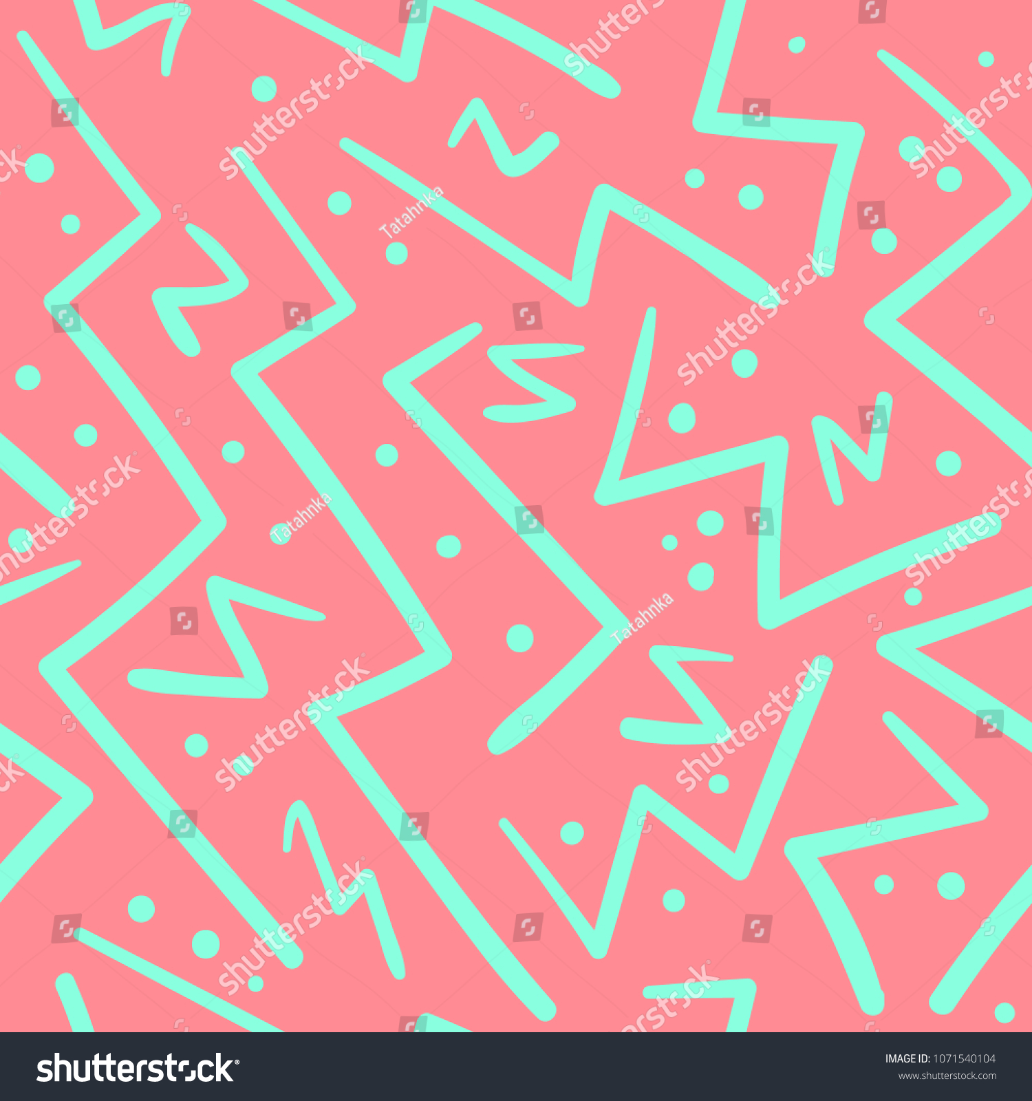 サイケデリック なカオスのピンクと緑のジグザグ ドットシームレスな模様 織物 包み紙 表面 背景に手描きのジグザグ線と抽象的なファッショントレンディベクターテクスチャー のベクター画像 素材 ロイヤリティフリー