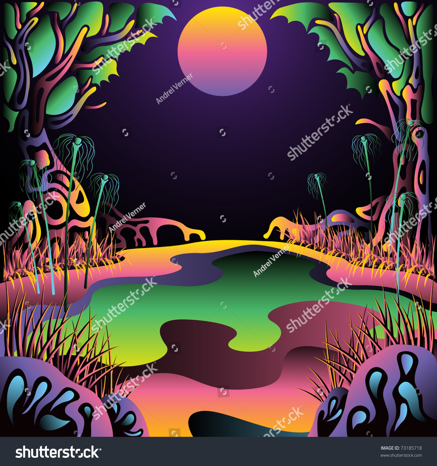 Illustration Vectorielle Paysage De Foret Psychedelique Image Vectorielle De Stock Libre De Droits