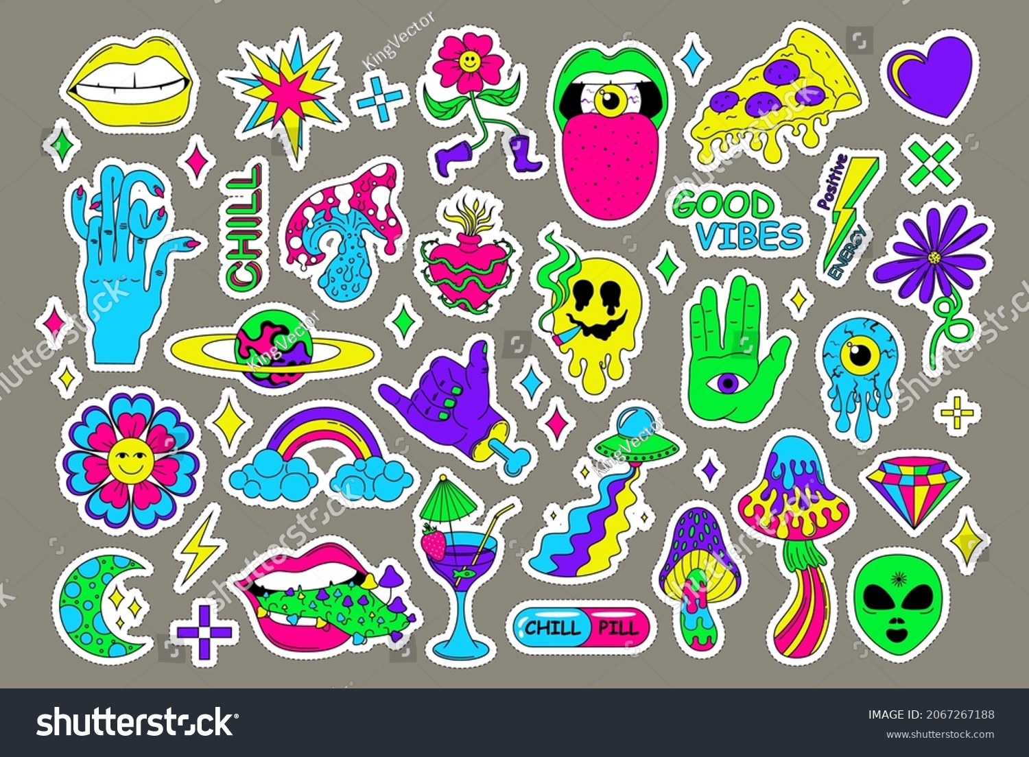 Psychedelic Surreal Abstract Neon Stickers Funny Stock Vector (Royalty ...