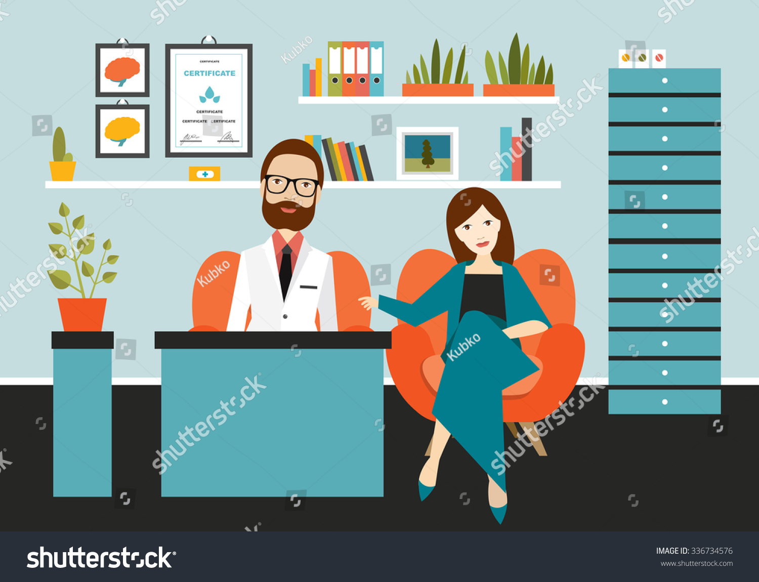 Psychiatrist Doctor Listening Female Patient Sadness Stock Vector