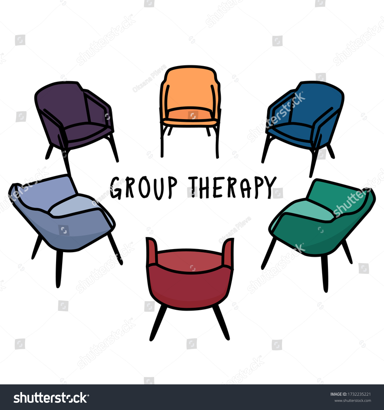 SVG of Psychology. Group therapy. The chairs are arranged in a circle. Concept of psychological problems. svg