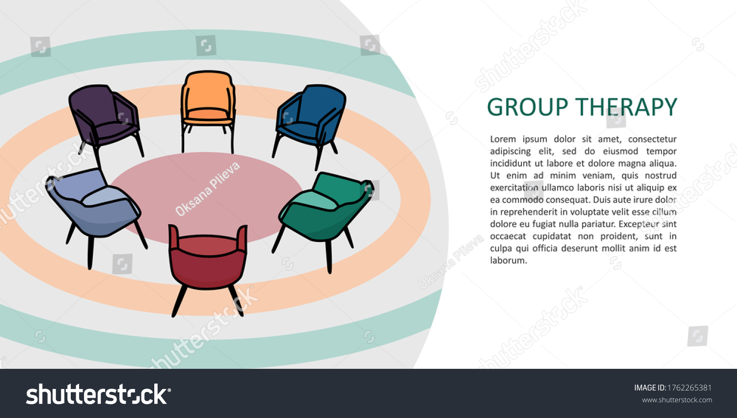 SVG of Psychology. Group therapy. The chairs are arranged in a circle. Concept of psychological problems. Example for landing page. svg