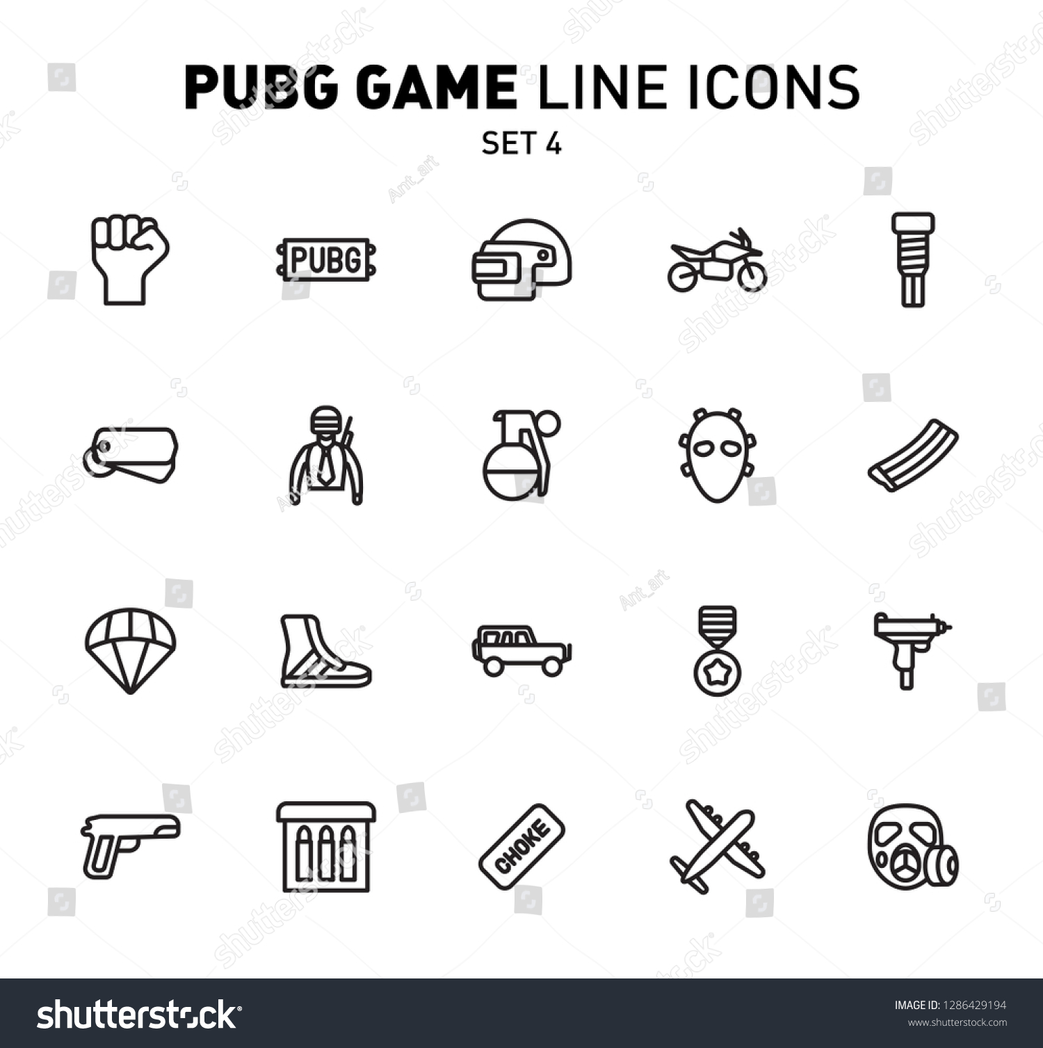 Pubg Game Line Icons Vector Illustration のベクター画像素材 ロイヤリティフリー