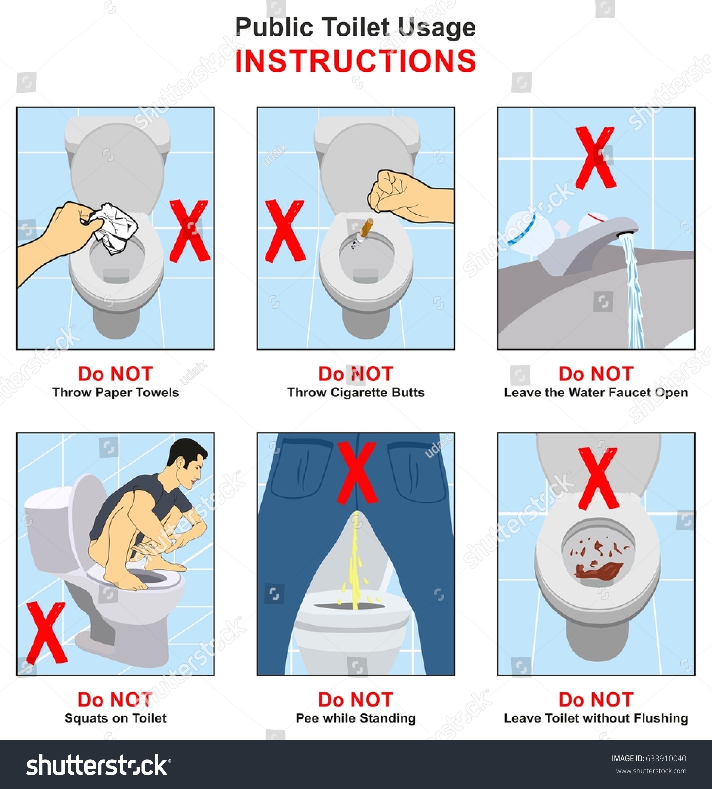 Public Toilet Usage Instructions Infographic Diagram Stock Vector ...