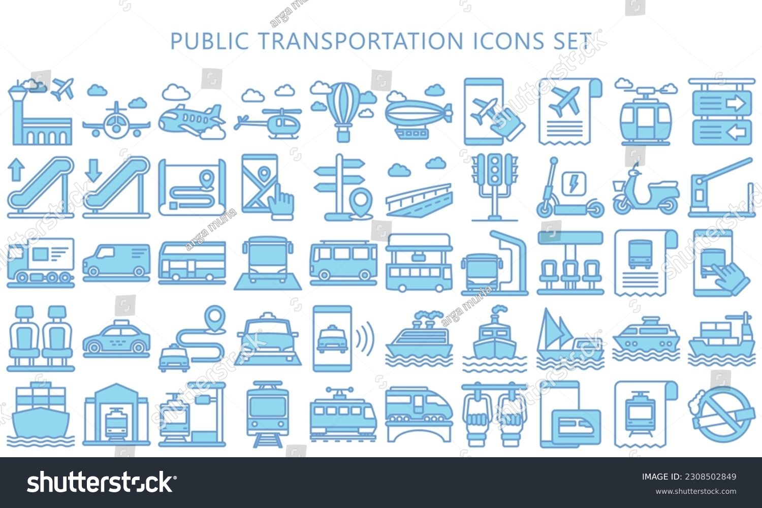 SVG of Public transportation blue color icons set. contain such as train, subway, bus, airplane and more. use for modern concept, UI or UX kit, web and app. vector EPS 10 ready convert to SVG. svg