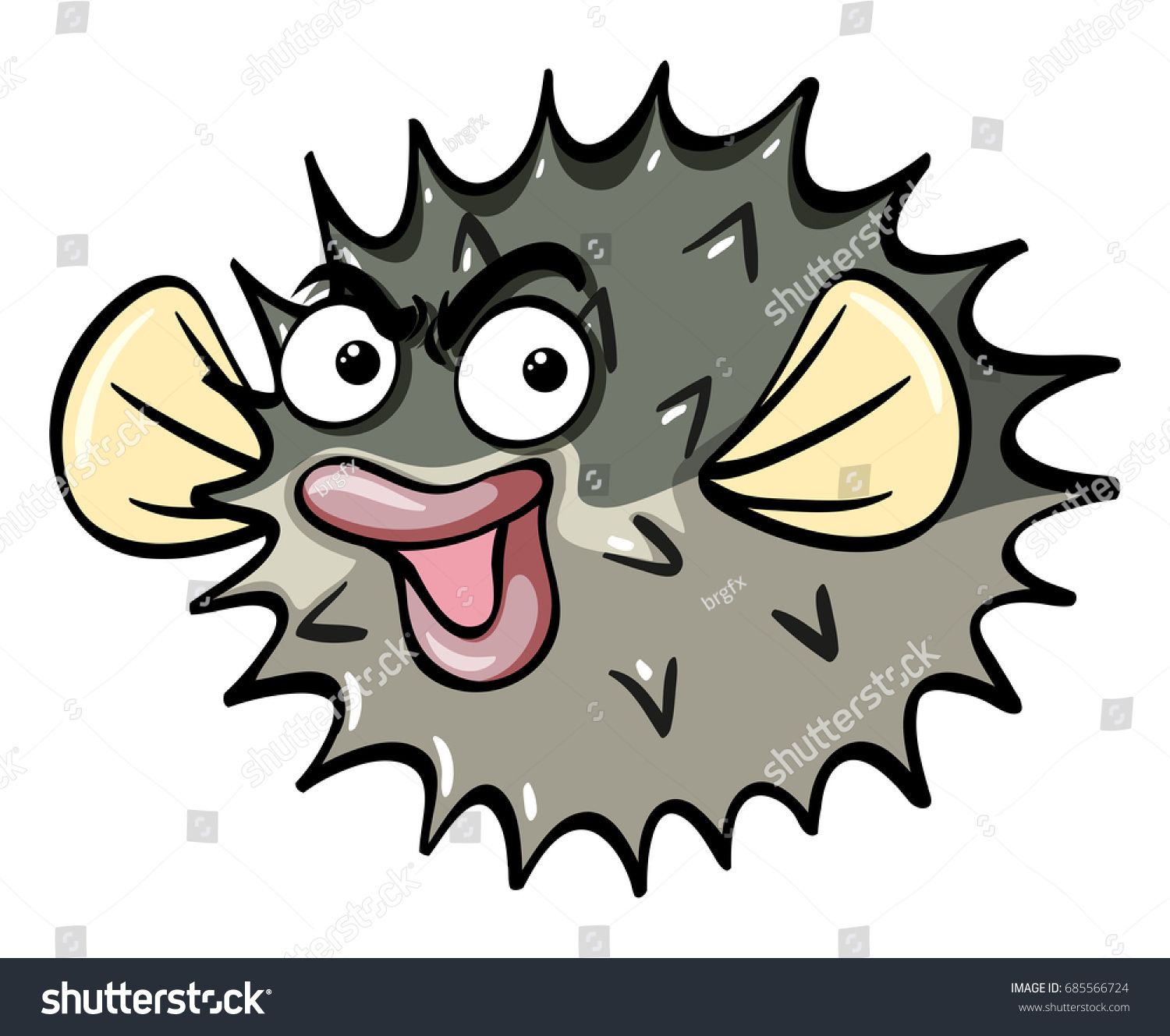 angry pufferfish cartoon gray yellow clip art preview
