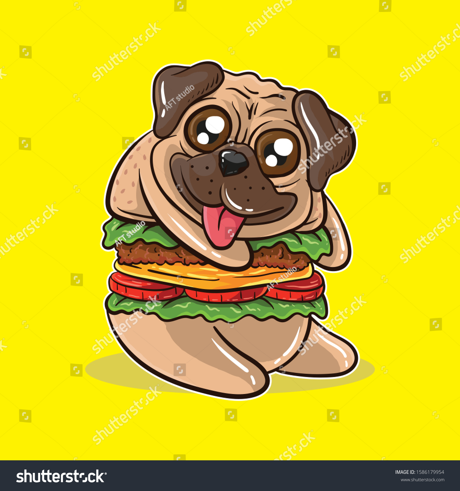 Pug Dog Cartoon Burger Illustration Cute Stock Vector Royalty Free 1586179954